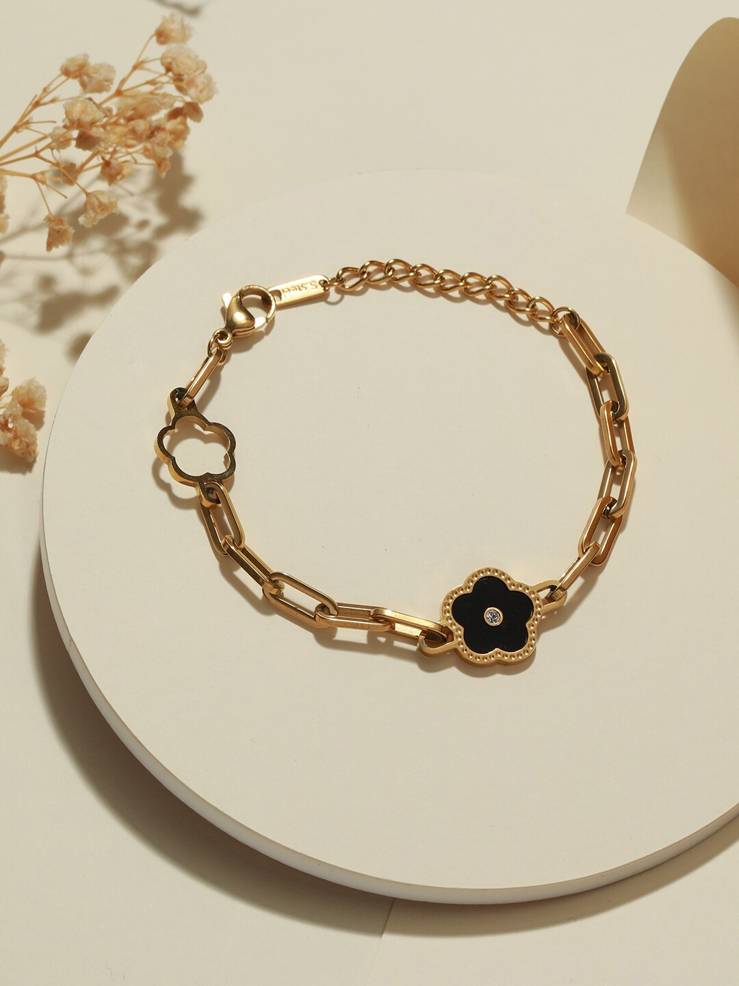 

Jazz and Sizzle Gold-Plated Stone-Studded Link Bracelet, Black