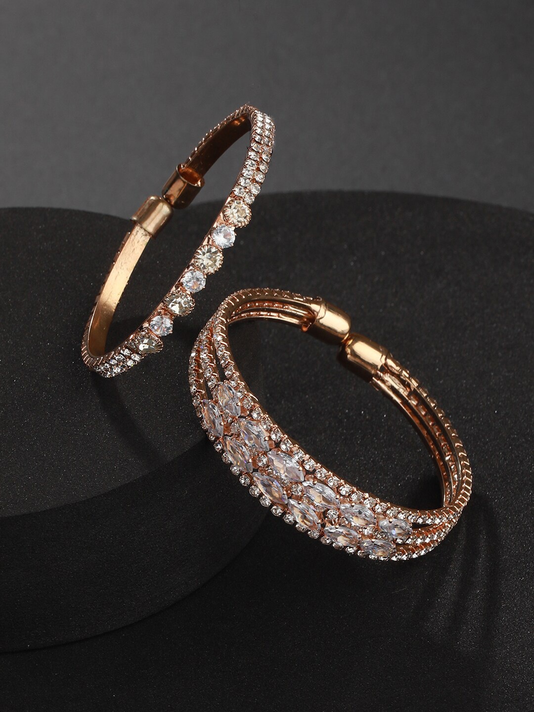 

Jazz and Sizzle Set Of 2 Rose Gold-Plated Crystal Studded Kada Bracelets, White