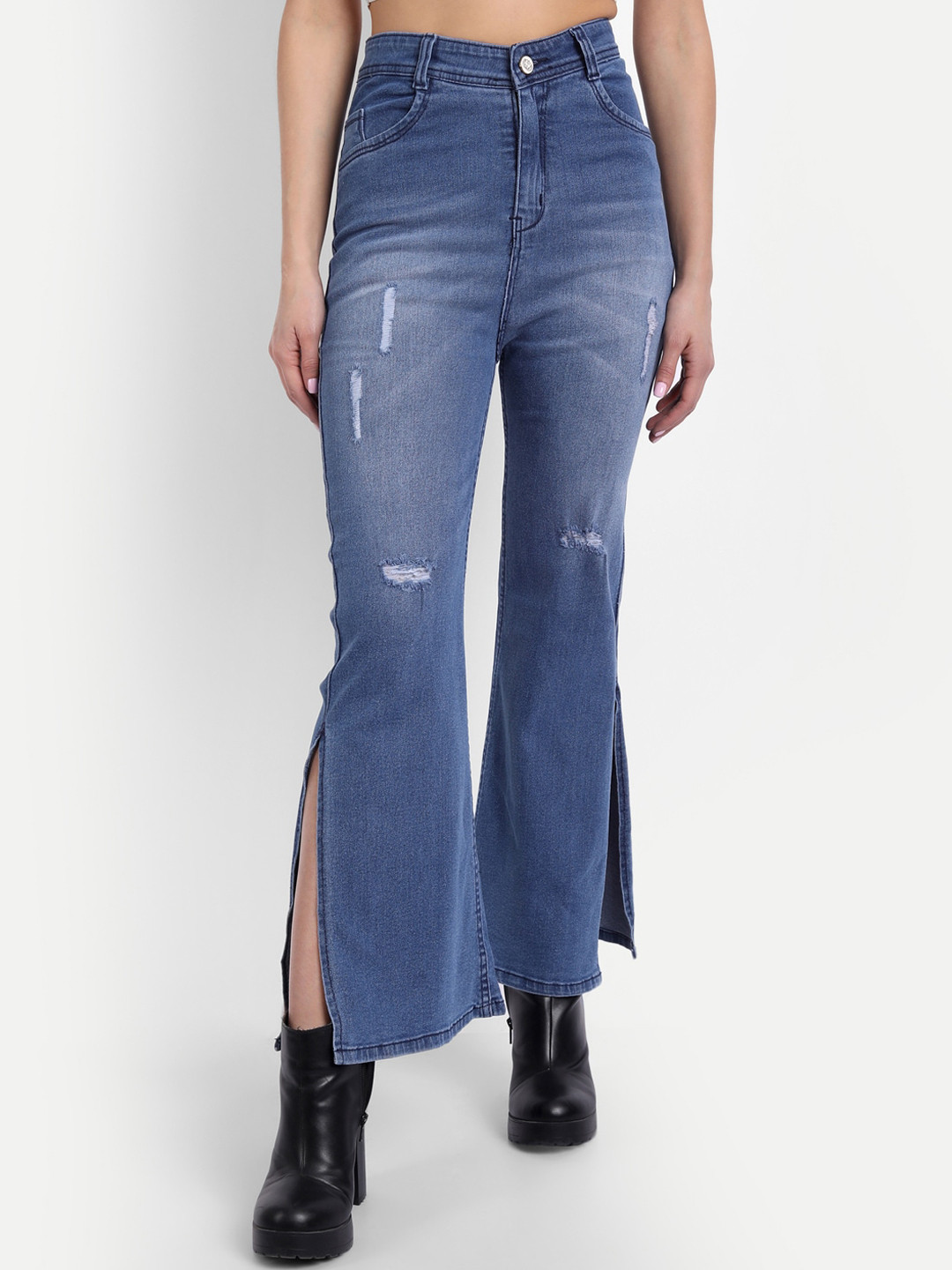 

BROADSTAR Women Blue Bootcut High-Rise Mildly Distressed Heavy Fade Stretchable Jeans