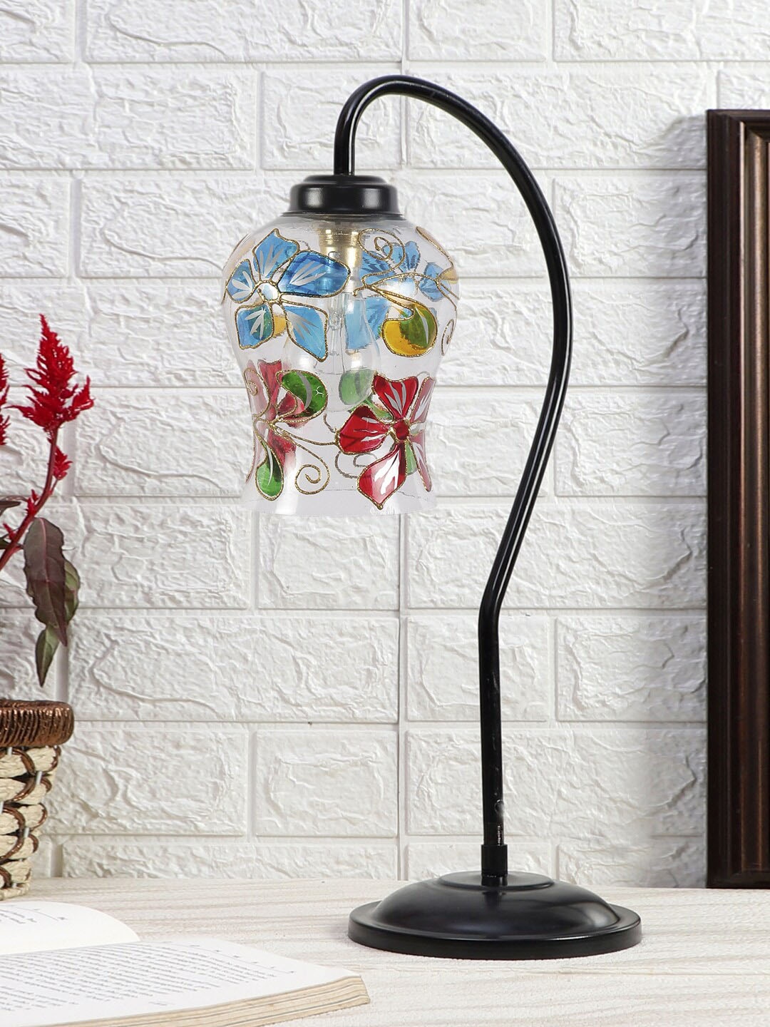 

Devansh Black & White Printed Curvy Table Lamp With Mosaic Glass Shade