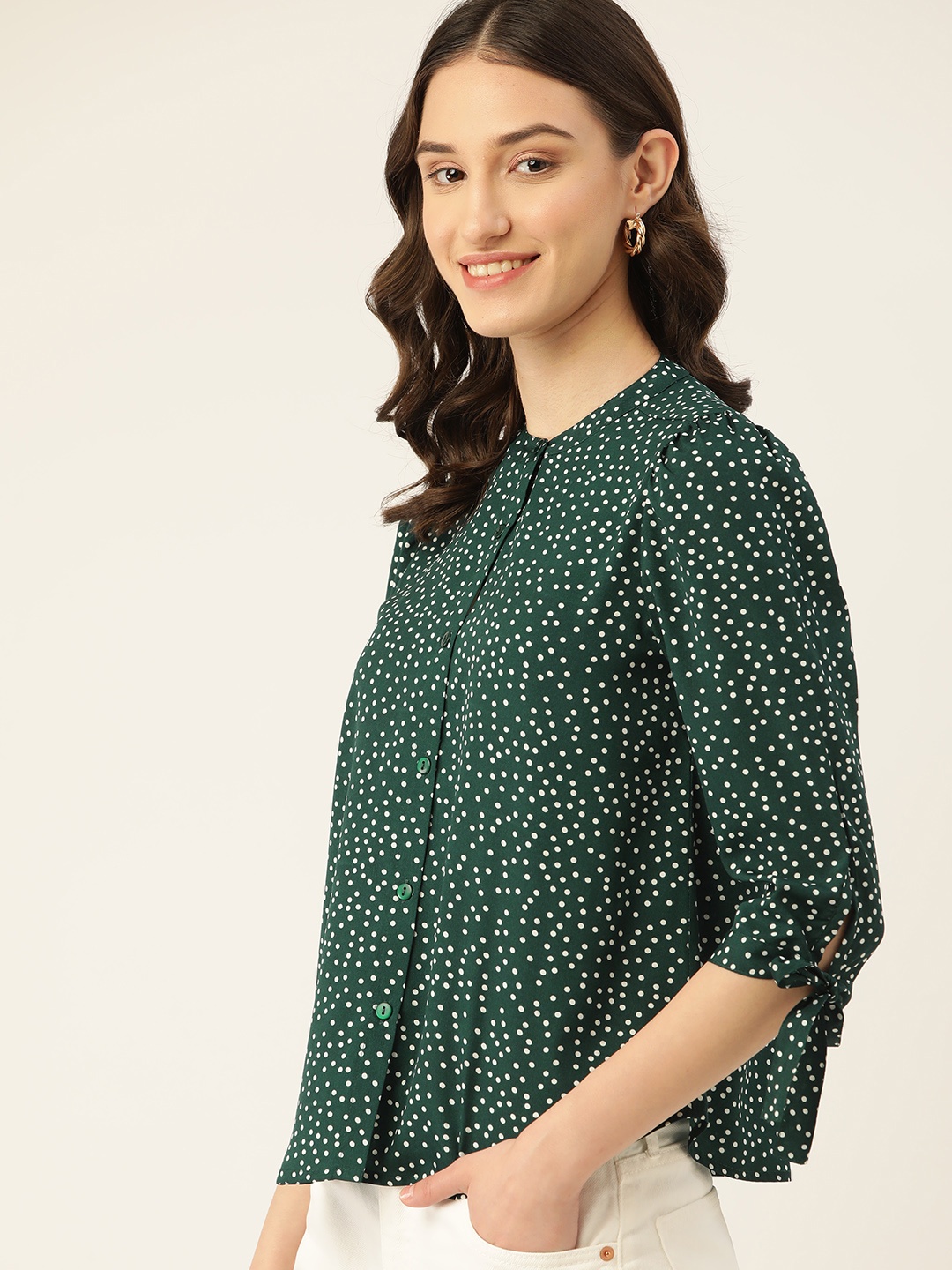 

DressBerry Printed Shirt Style Top, Green