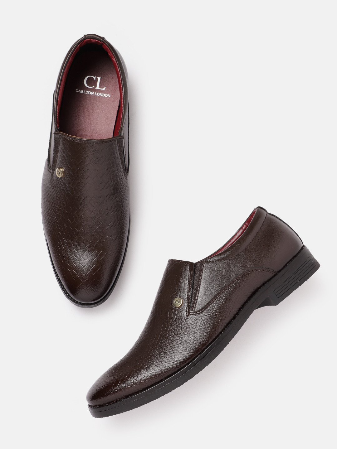 

Carlton London Men Textured Formal Slip-On Shoes, Coffee brown