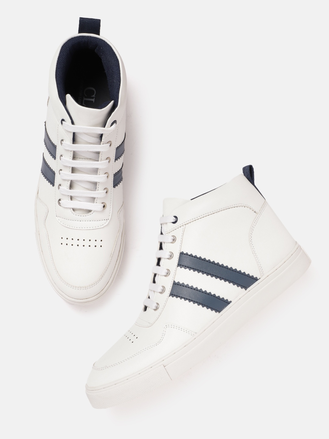 

Carlton London Men Mid-Top Sneakers With Striped Detail, White
