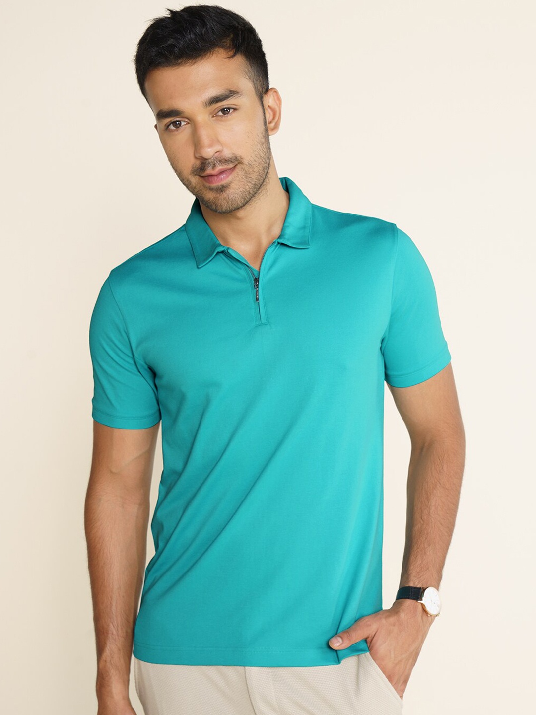 

DaMENSCH Zipper Polo Pique T-Shirt, Sea green