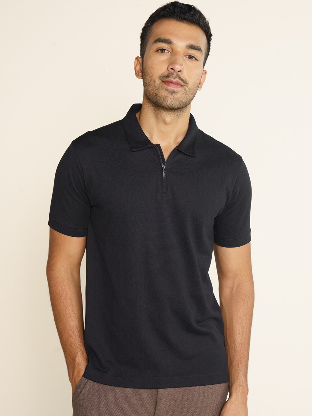 

DAMENSCH Zipper Polo Pique T-Shirt, Black