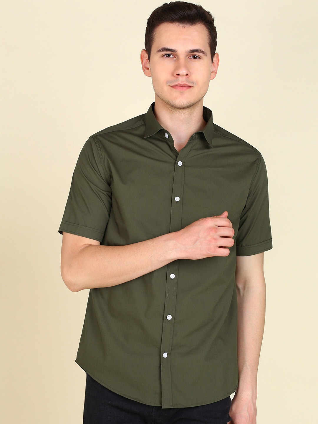 

MONTREZ Regular Fit Twill Cotton Casual Shirt, Green