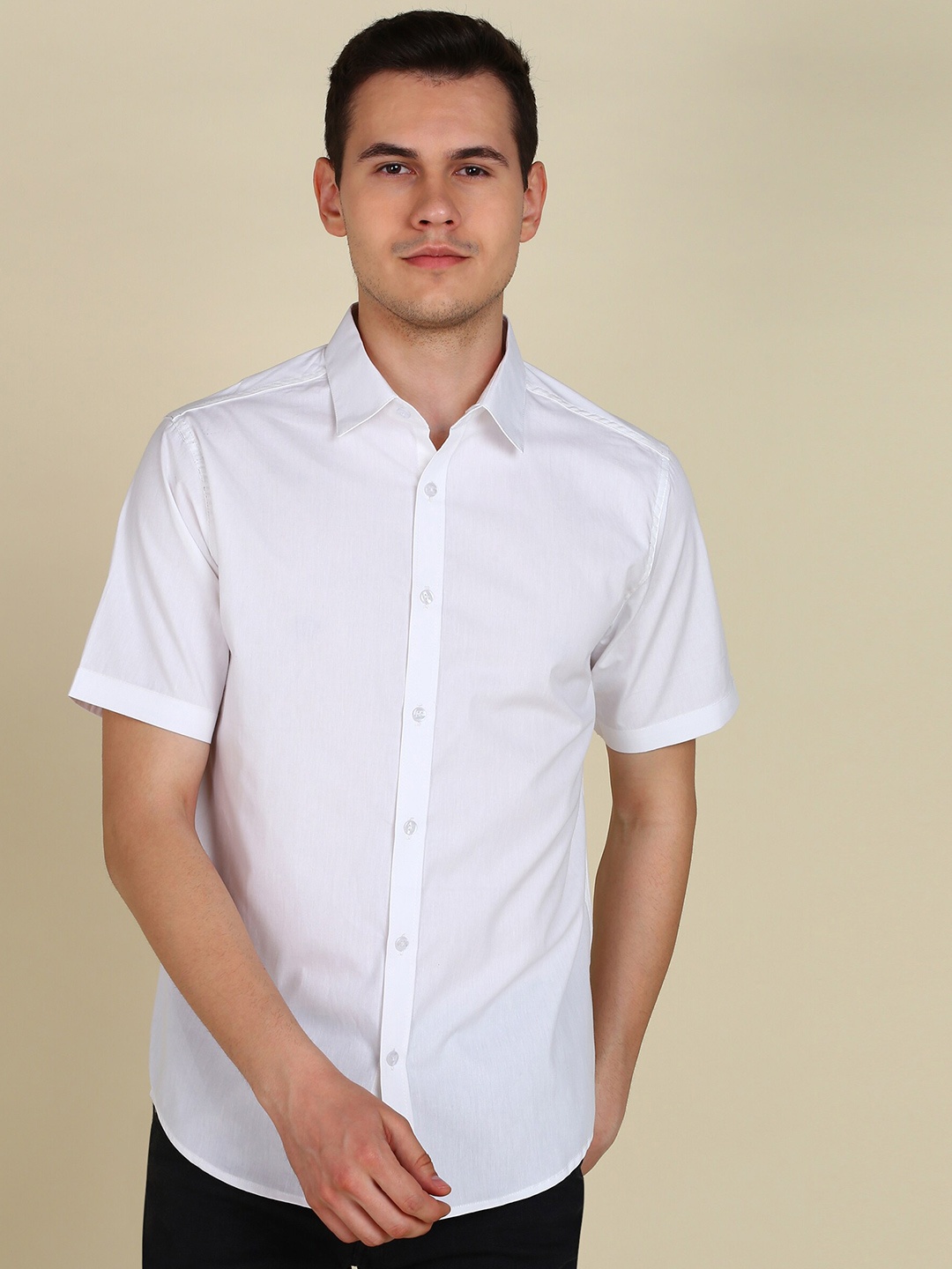 

MONTREZ Regular Fit Twill Cotton Casual Shirt, White