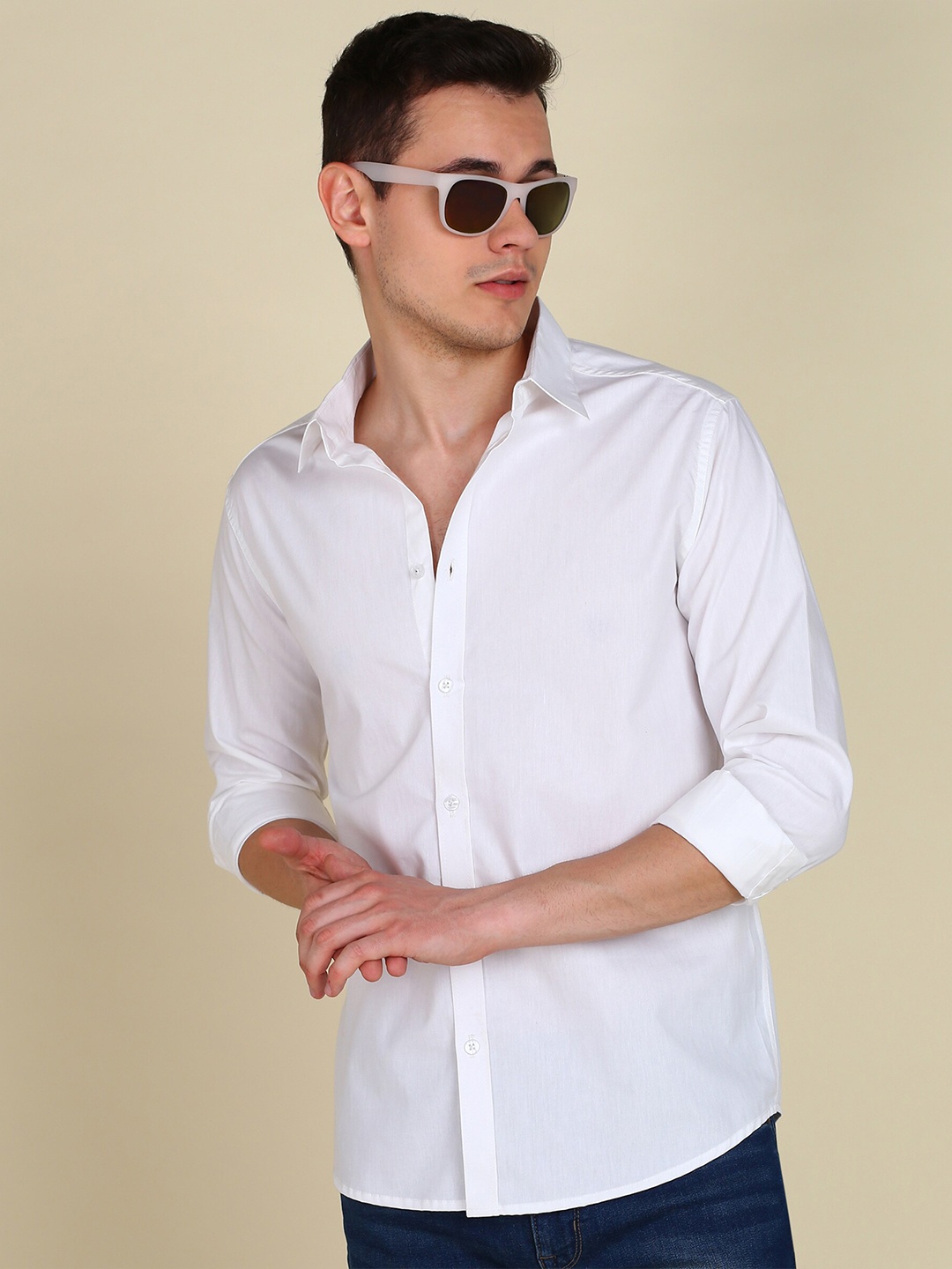 

MONTREZ Regular Fit Twill Cotton Casual Shirt, White