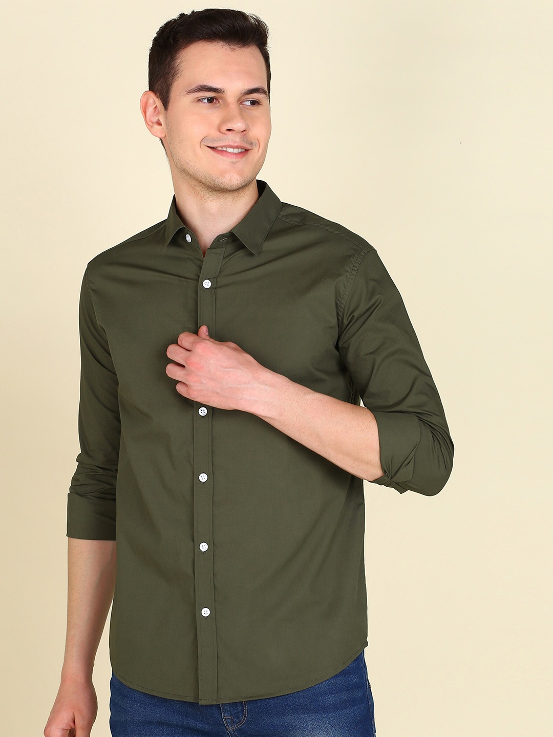 

MONTREZ Regular Fit Twill Cotton Casual Shirt, Green