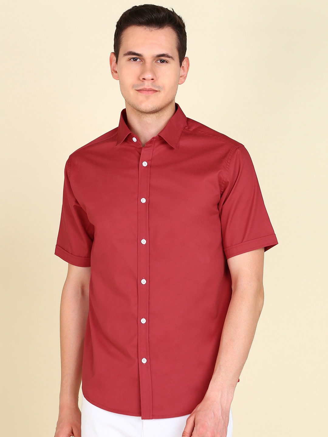 

MONTREZ Regular Fit Twill Cotton Casual Shirt, Maroon
