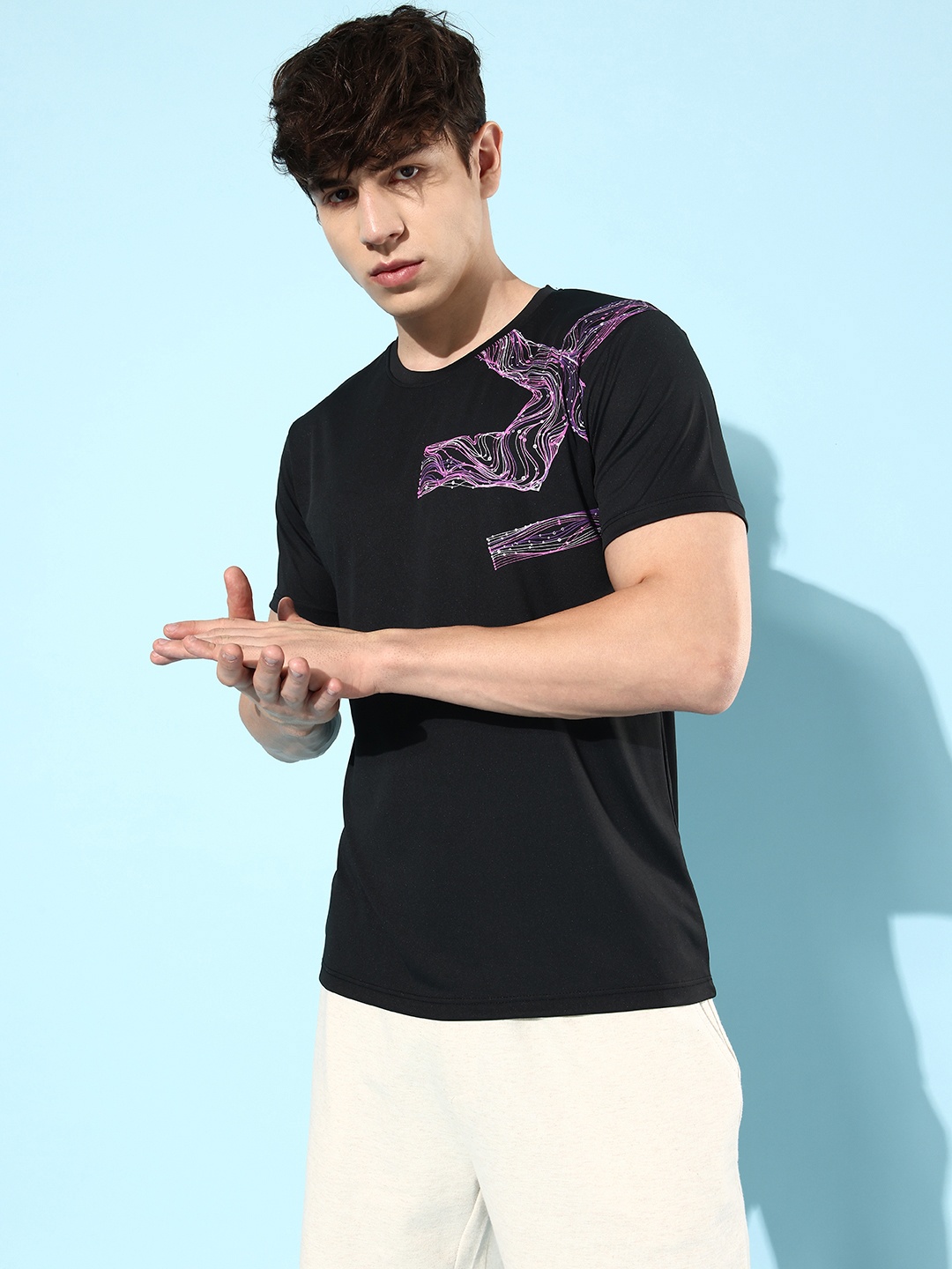 

WROGN ACTIVE Abstract Placement Printed Dry-Pro Slim Fit T-shirt, Black