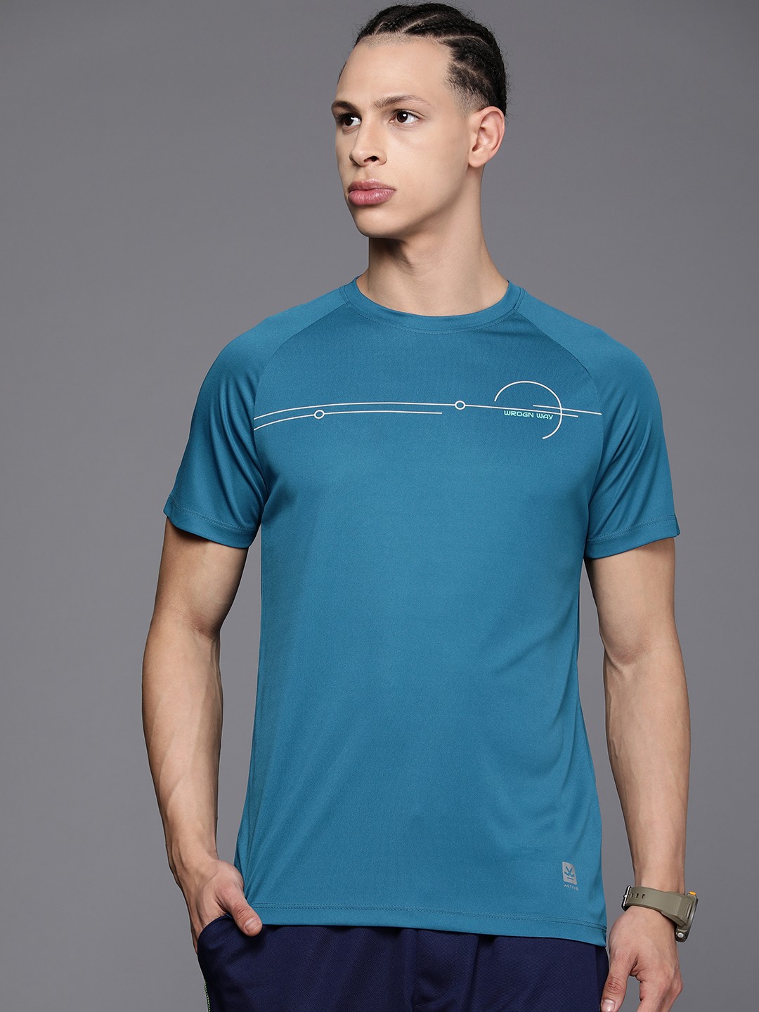 

WROGN ACTIVE Men Dry Pro Geometric Printed Sports T-shirt, Teal