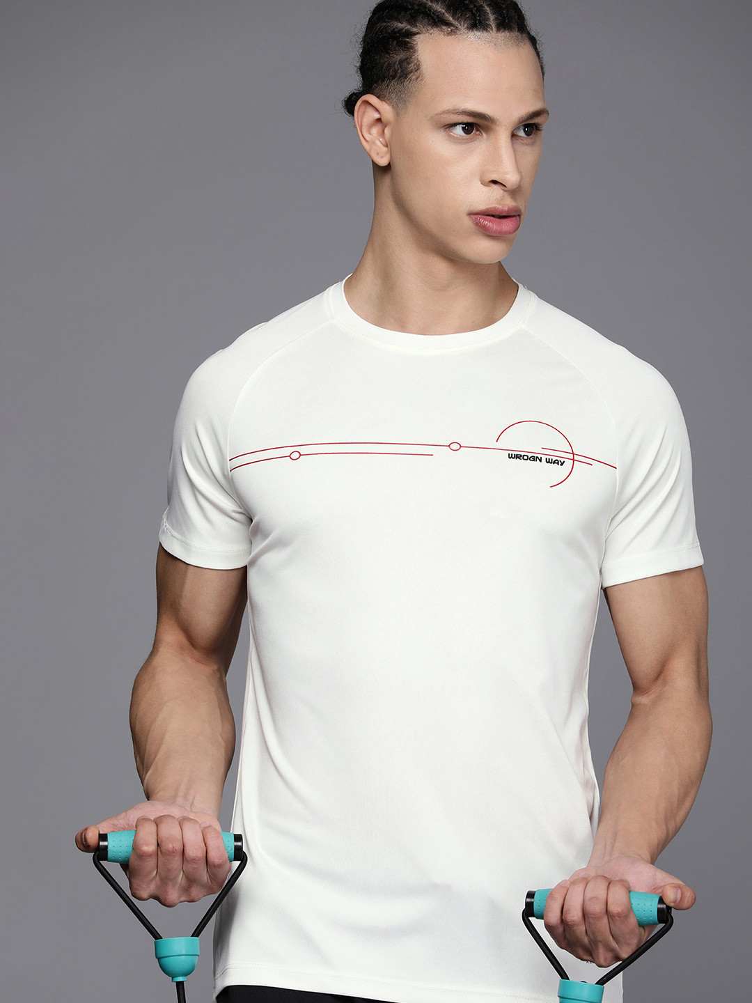 

WROGN ACTIVE Men Dry Pro Geometric Printed Sports T-shirt, Off white