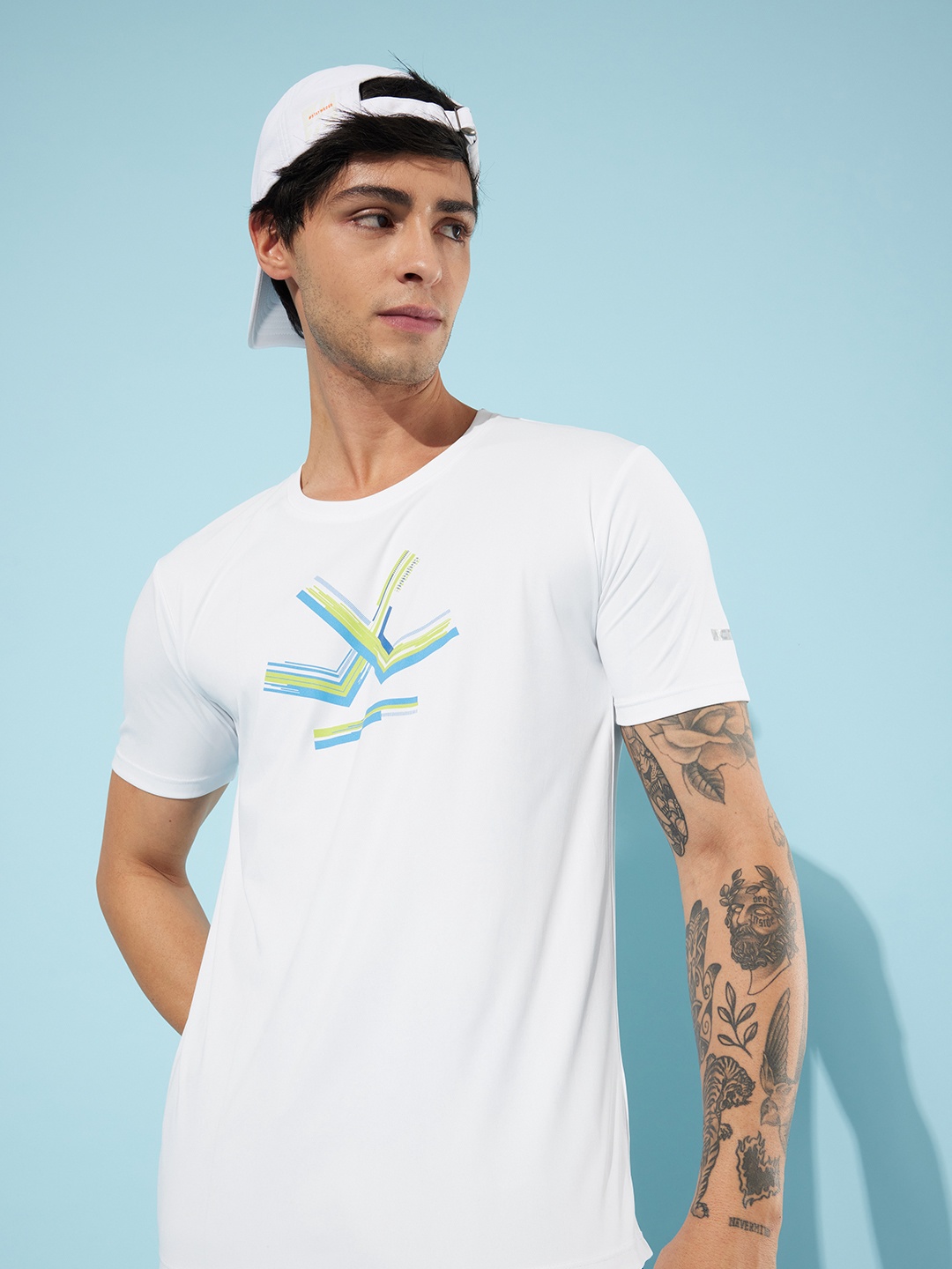 

WROGN ACTIVE Brand Logo Printed Dry-Pro Slim Fit T-shirt, White