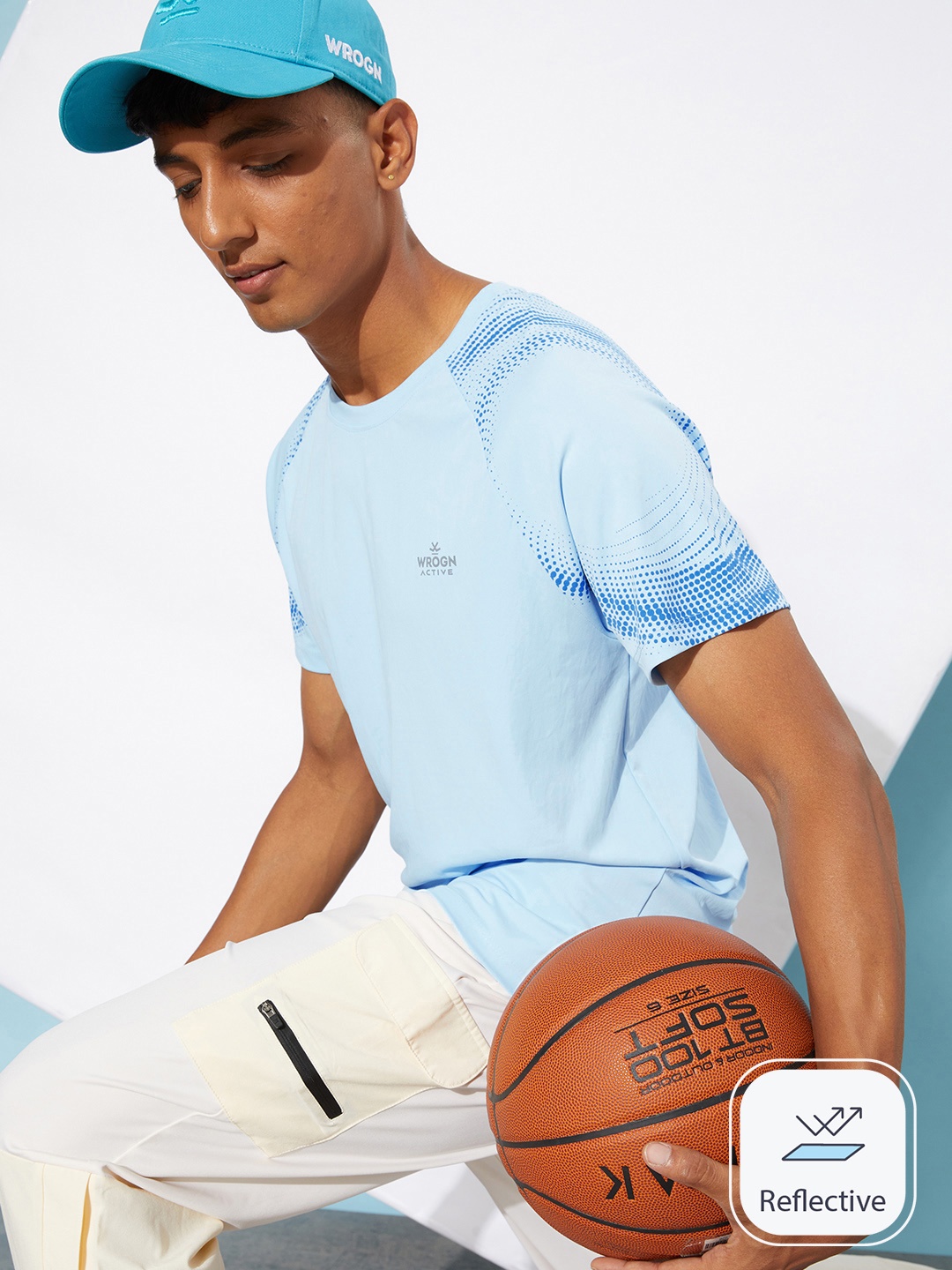 

WROGN ACTIVE Brand Logo Printed Slim Fit T-shirt, Blue