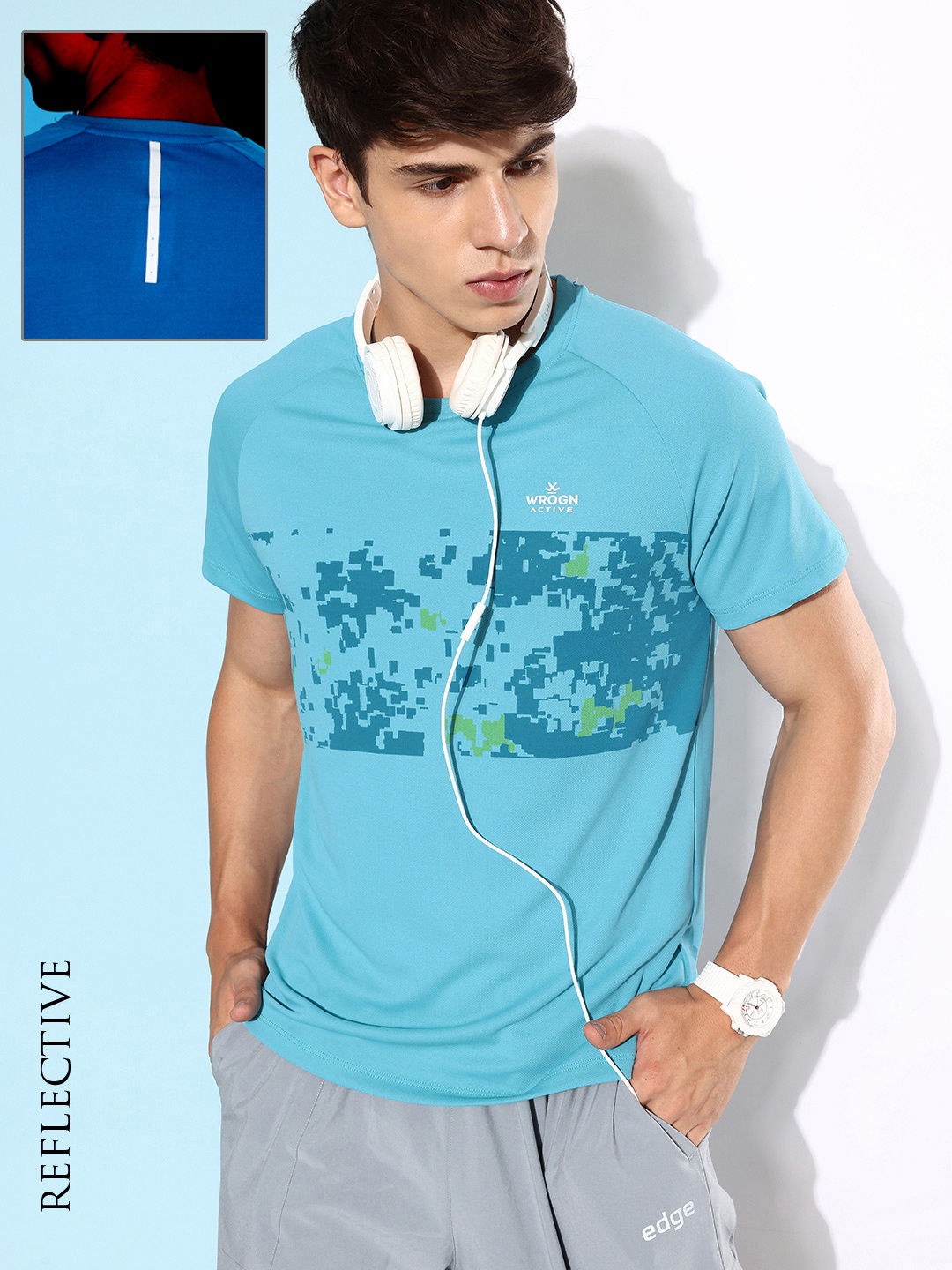 

WROGN ACTIVE Men Printed Slim Fit Dry Pro Sports T-shirt, Blue