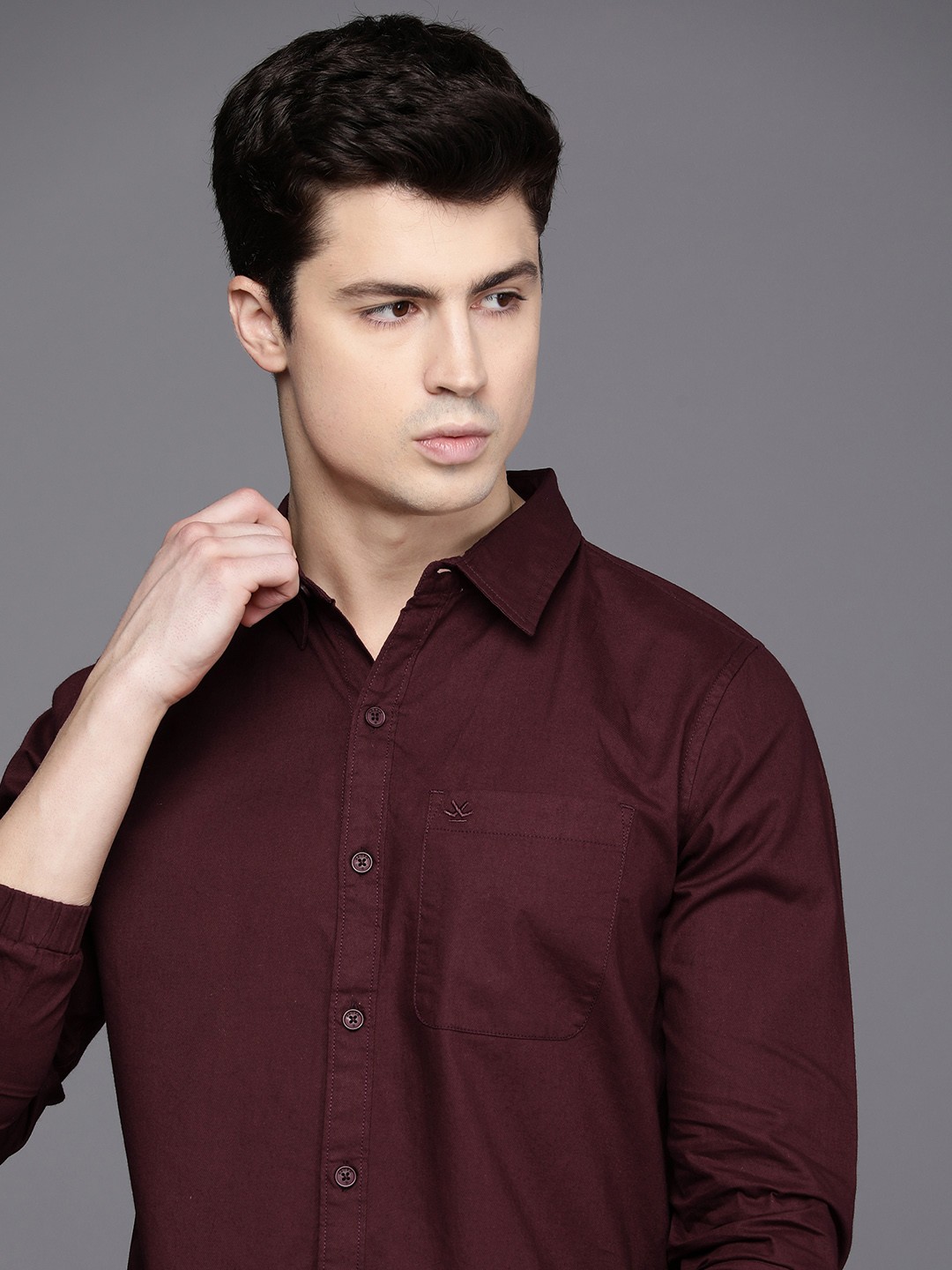 

WROGN Men Pure Cotton Solid Slim Fit Casual Shirt, Burgundy