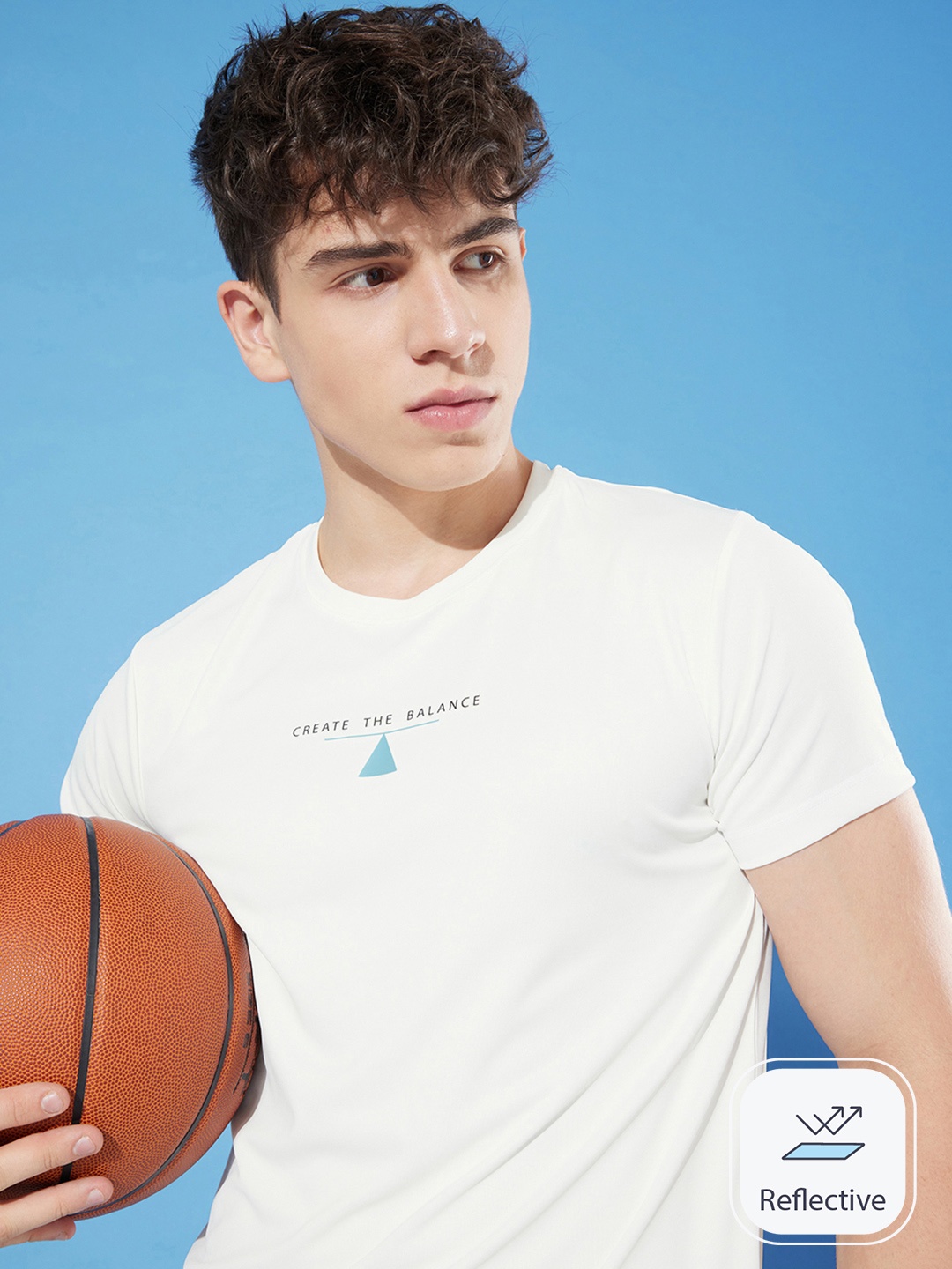 

WROGN ACTIVE Pearl White Typography Digi Print Slim Fit Dry-Pro T-shirt