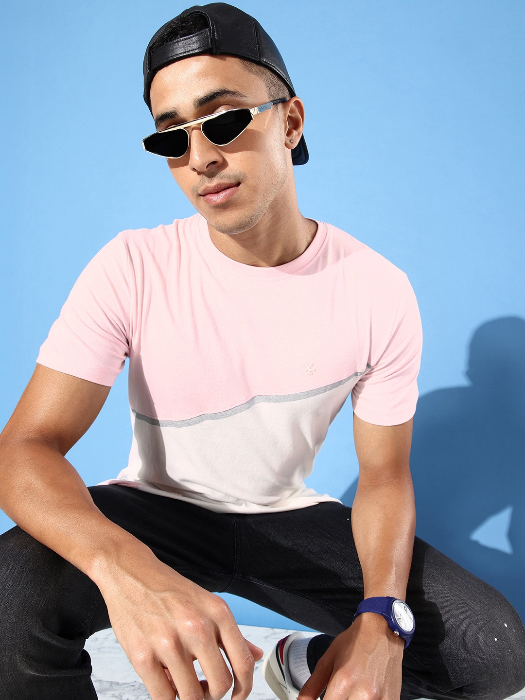 

WROGN Colourblocked Pure Cotton Slim Fit T-shirt, Pink