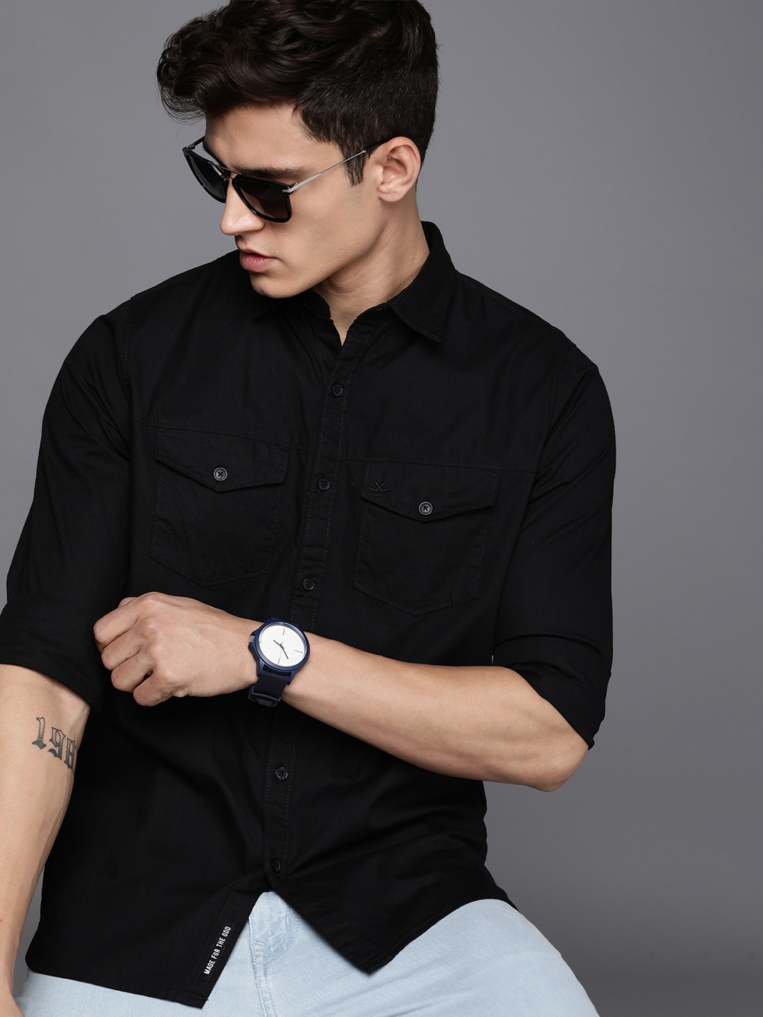 

WROGN Pure Cotton Casual Shirt, Black