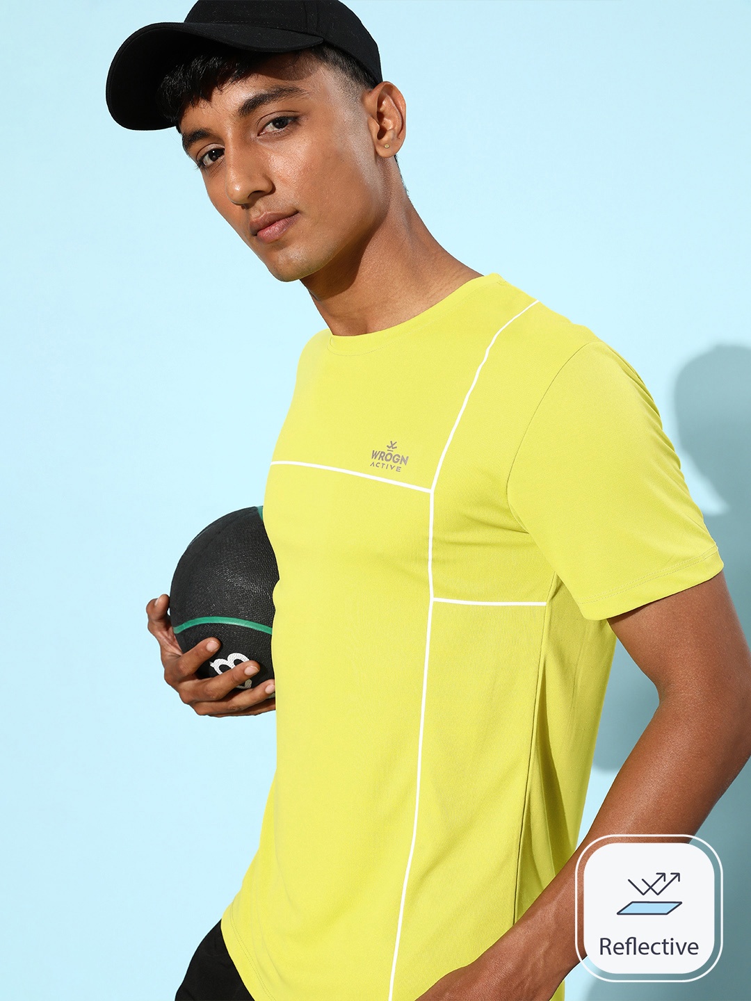 

WROGN ACTIVE Men Striped Slim Fit Dry Pro Sports T-shirt, Lime green