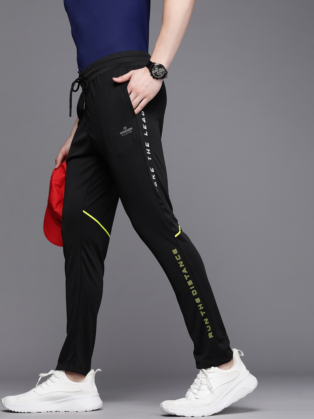 

WROGN ACTIVE Men Slim Fit Side Print Track Pants, Black
