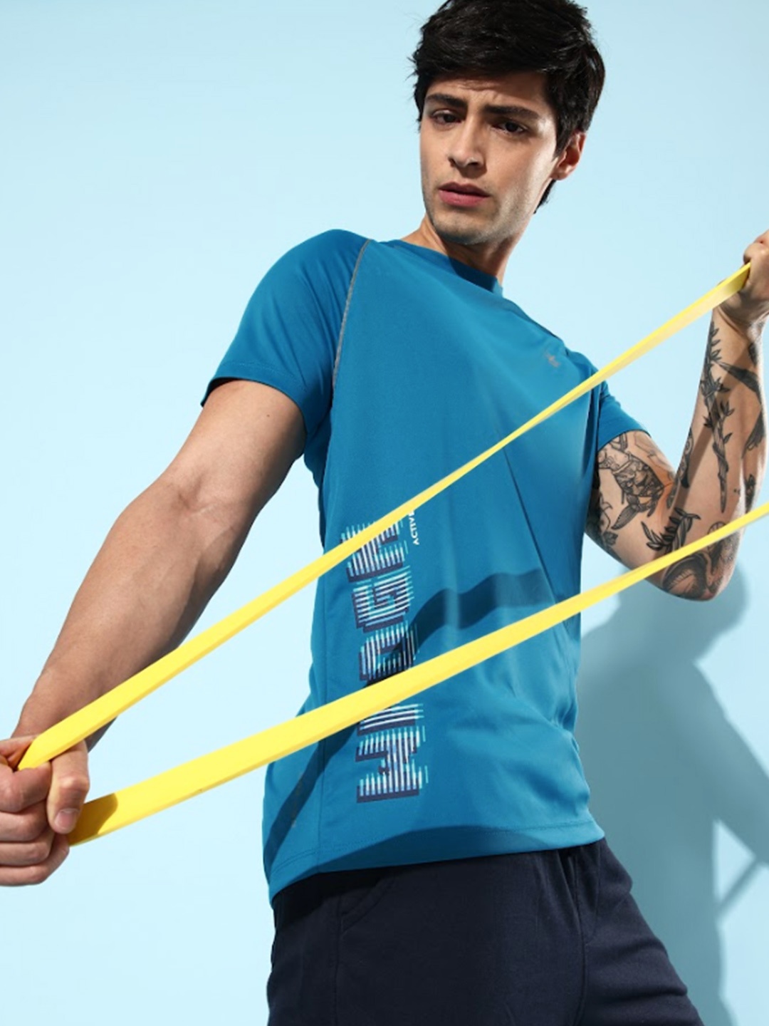 

WROGN ACTIVE Typography Placement Print Dry-Pro Slim Fit T-shirt, Blue