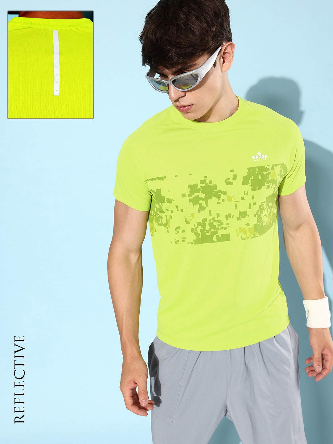 

WROGN ACTIVE Men Printed Slim Fit Dry Pro Sports T-shirt, Fluorescent green