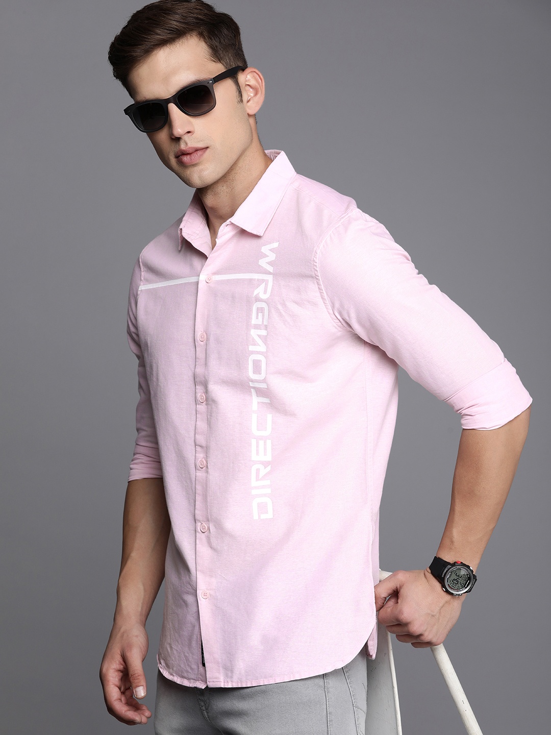 

WROGN Slim Fit Printed Pure Cotton Casual Shirt, Pink