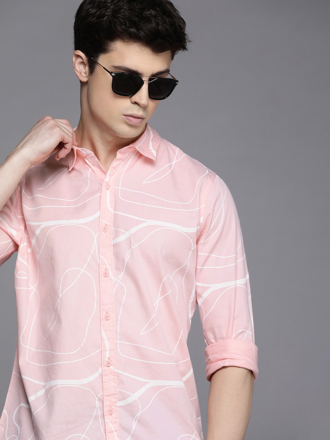 

WROGN Slim Fit Abstract Printed Pure Cotton Casual Shirt, Peach