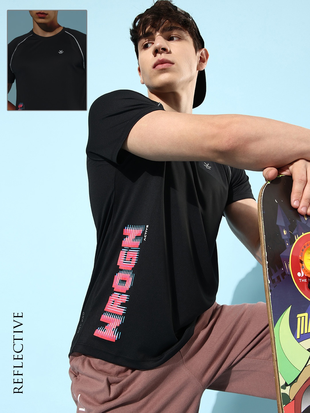 

WROGN ACTIVE Men Dry Pro Brand Logo Printed Slim Fit Sports T-shirt, Black