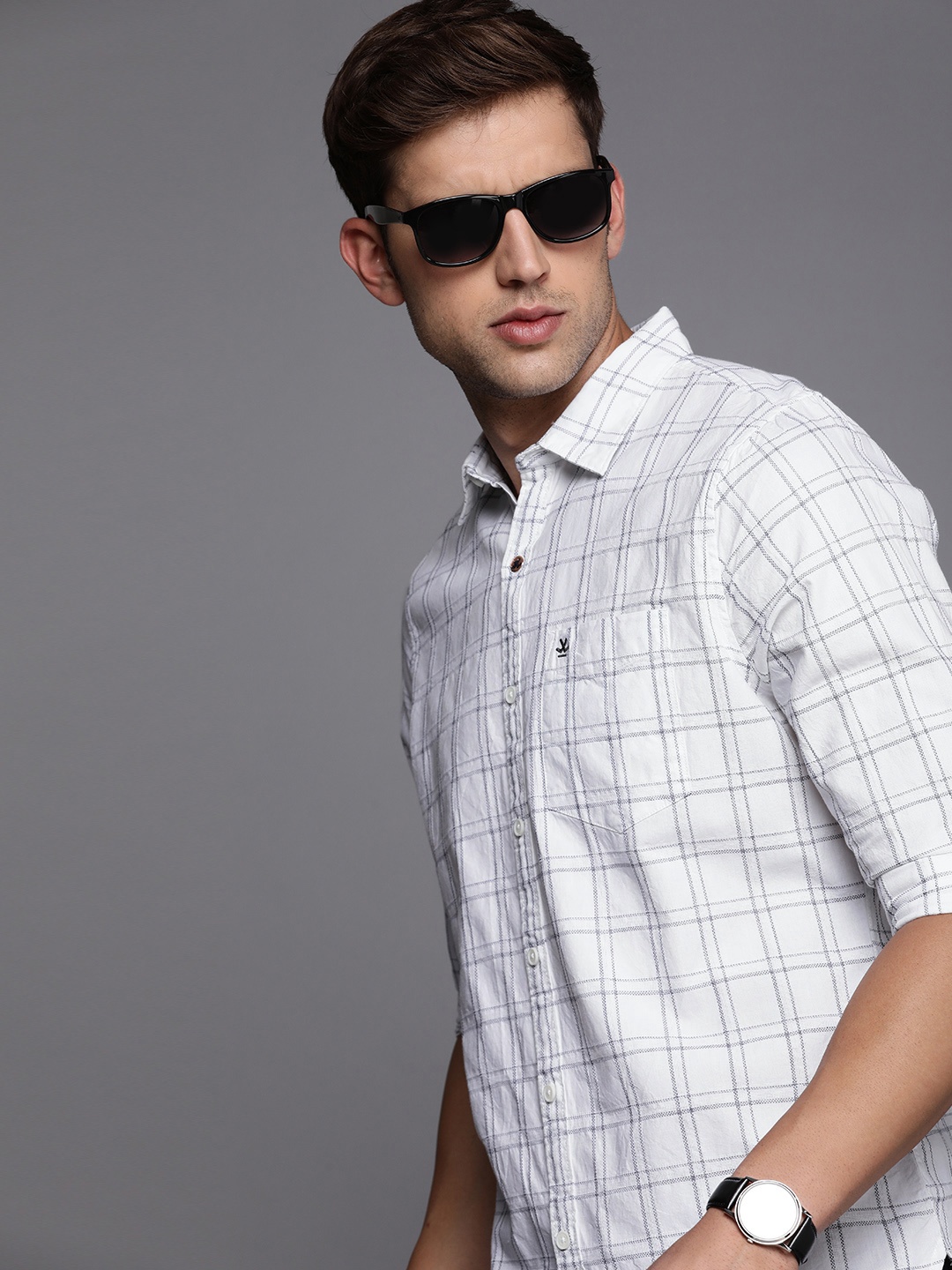 

WROGN Men Pure Cotton Slim Fit Tartan Checks Casual Shirt, White