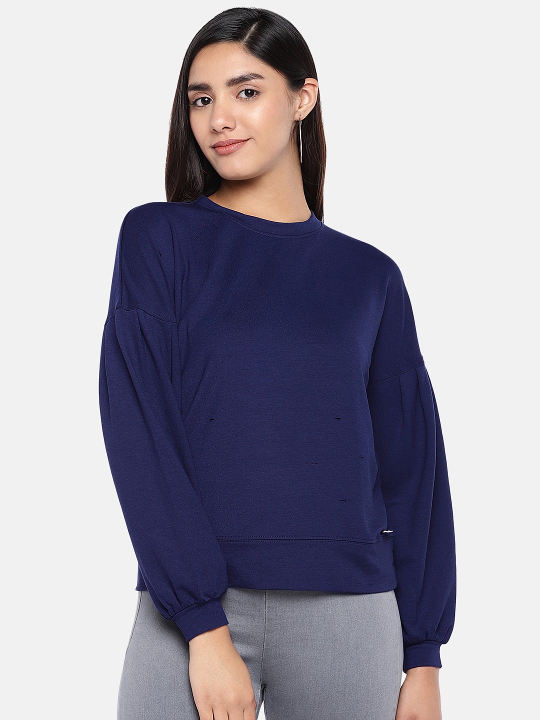 

ONLY Women Navy Blue Solid Sweatshirt