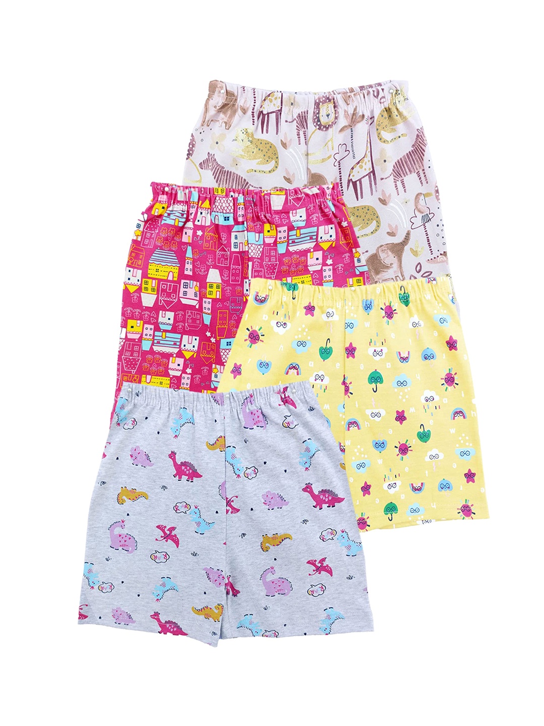 

EIO Infants Pack of 4 Graphic Printed Mid Rise Cotton Shorts, Pink