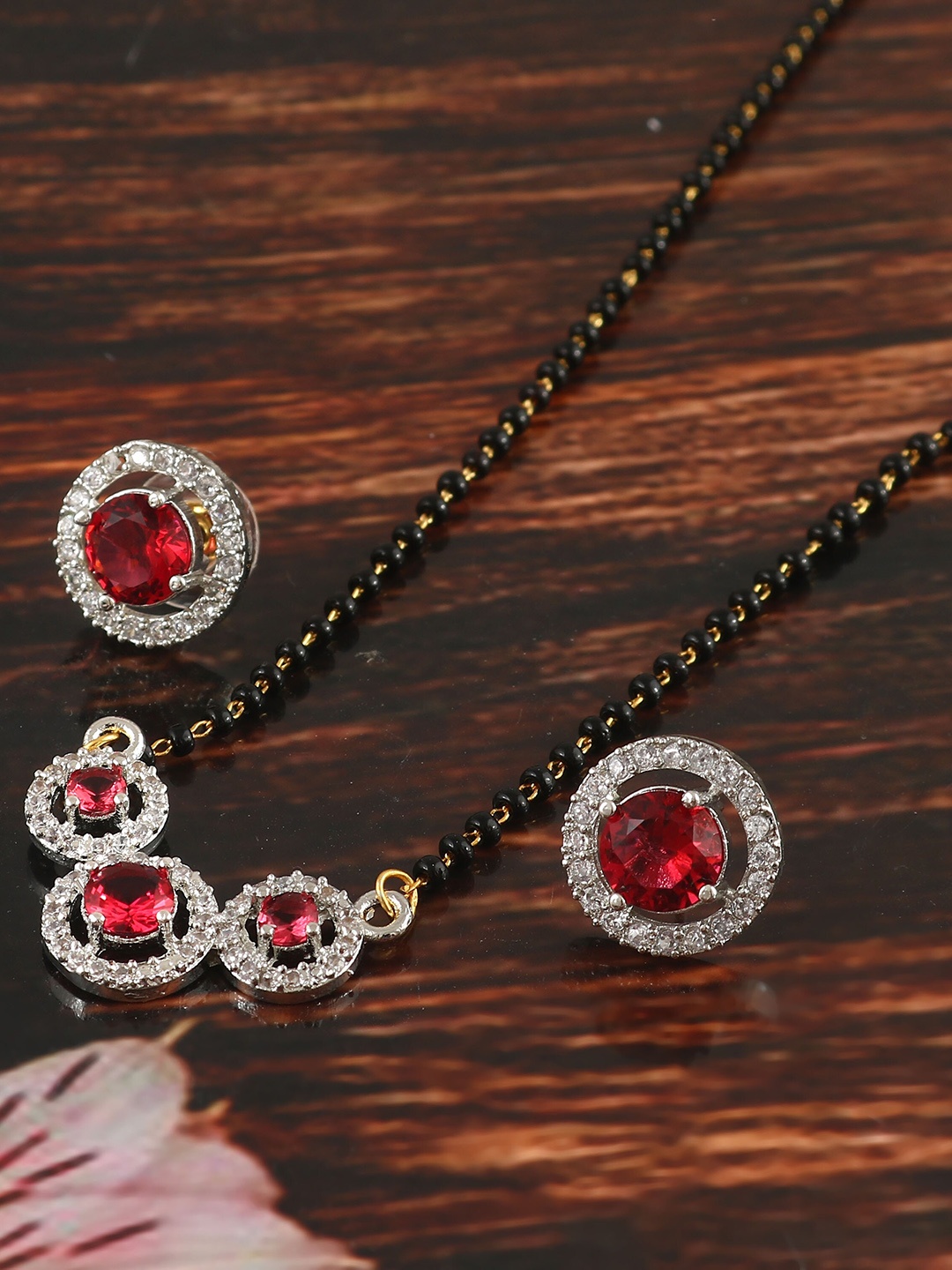 

Jewar Mandi Gold-Plated CZ-Studded & Beaded Mangalsutra, Maroon