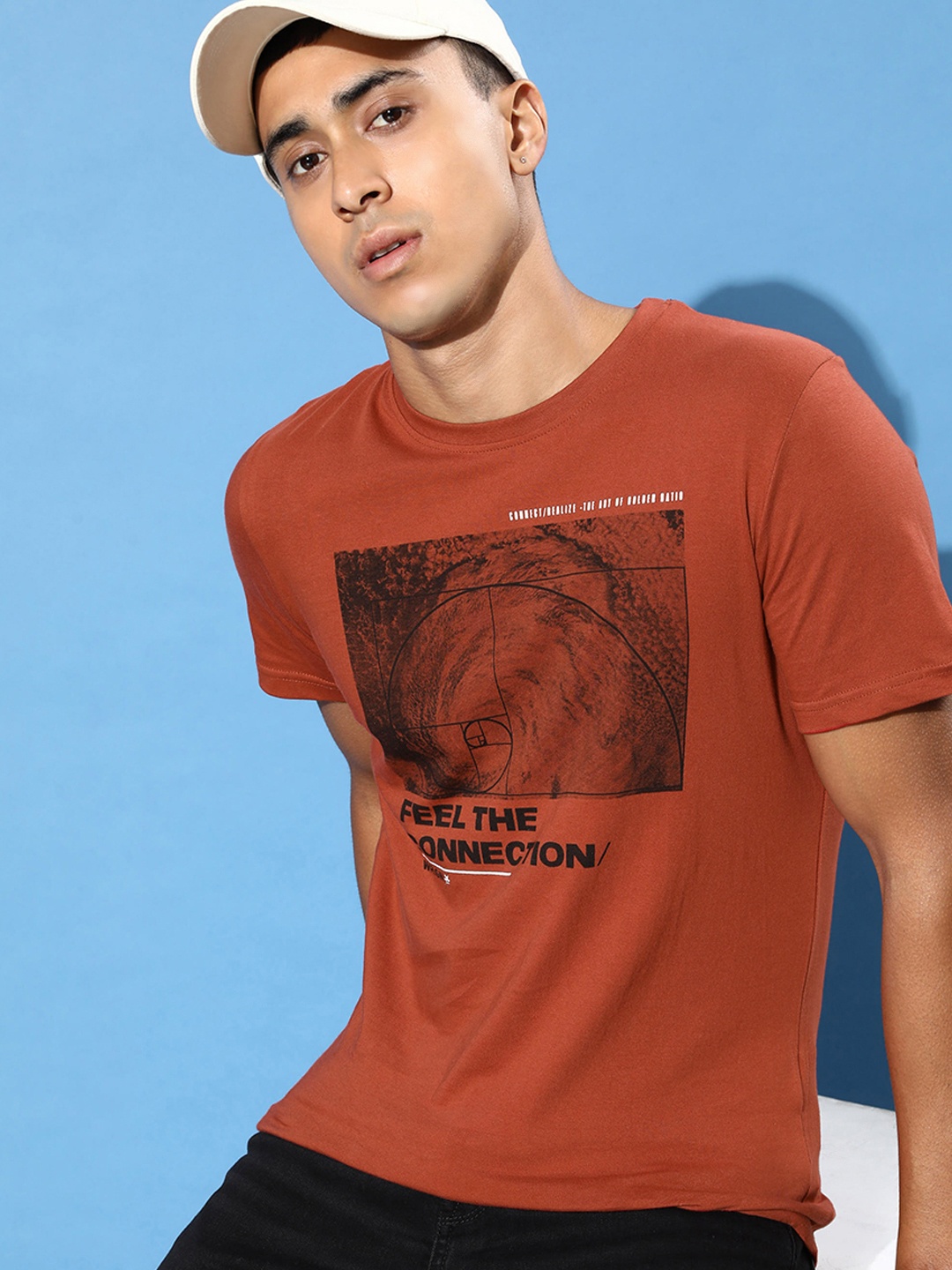 

WROGN Graphic Printed Pure Cotton Slim Fit T-shirt, Rust