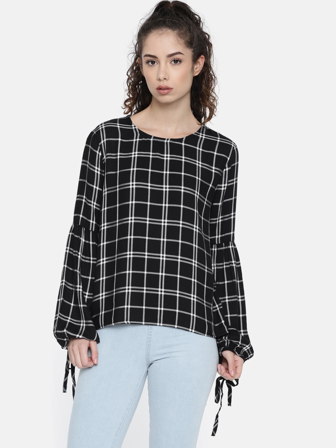 

ONLY Women Black & White Checked Top