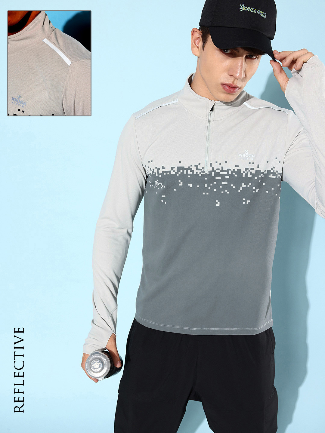 

WROGN ACTIVE Men Colourblocked Henley Neck Slim Fit Dry Pro Sports T-shirt, Grey