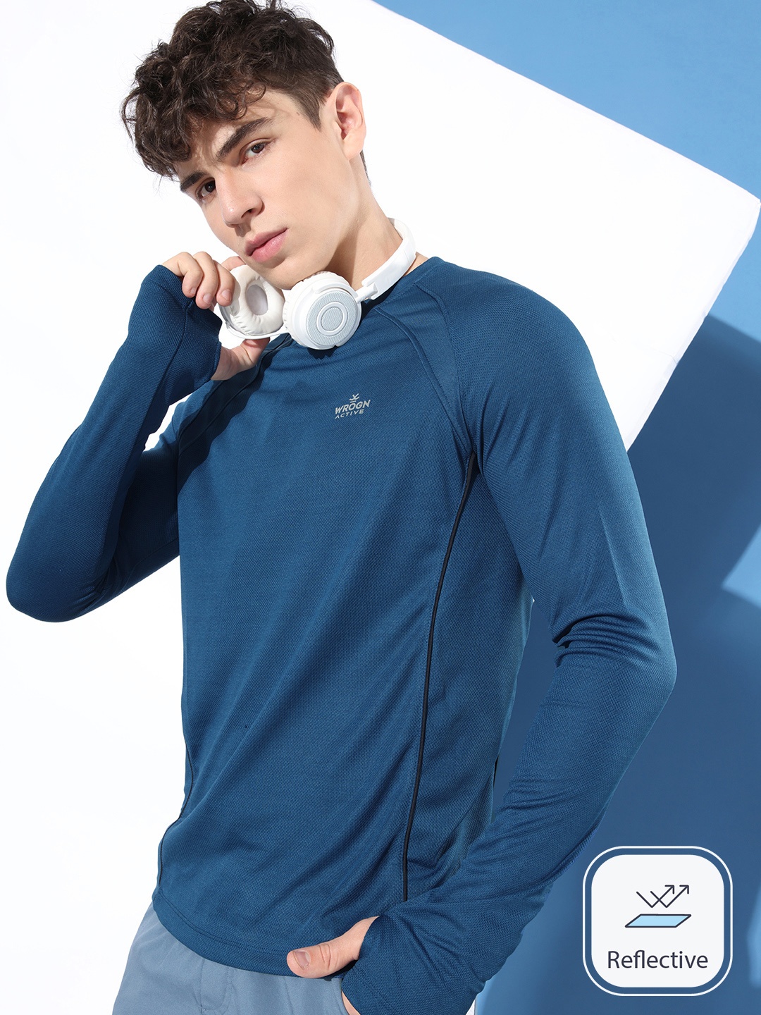 

WROGN ACTIVE Navy Blue Skates & Wheels Dry-Pro Slim Fit T-shirt