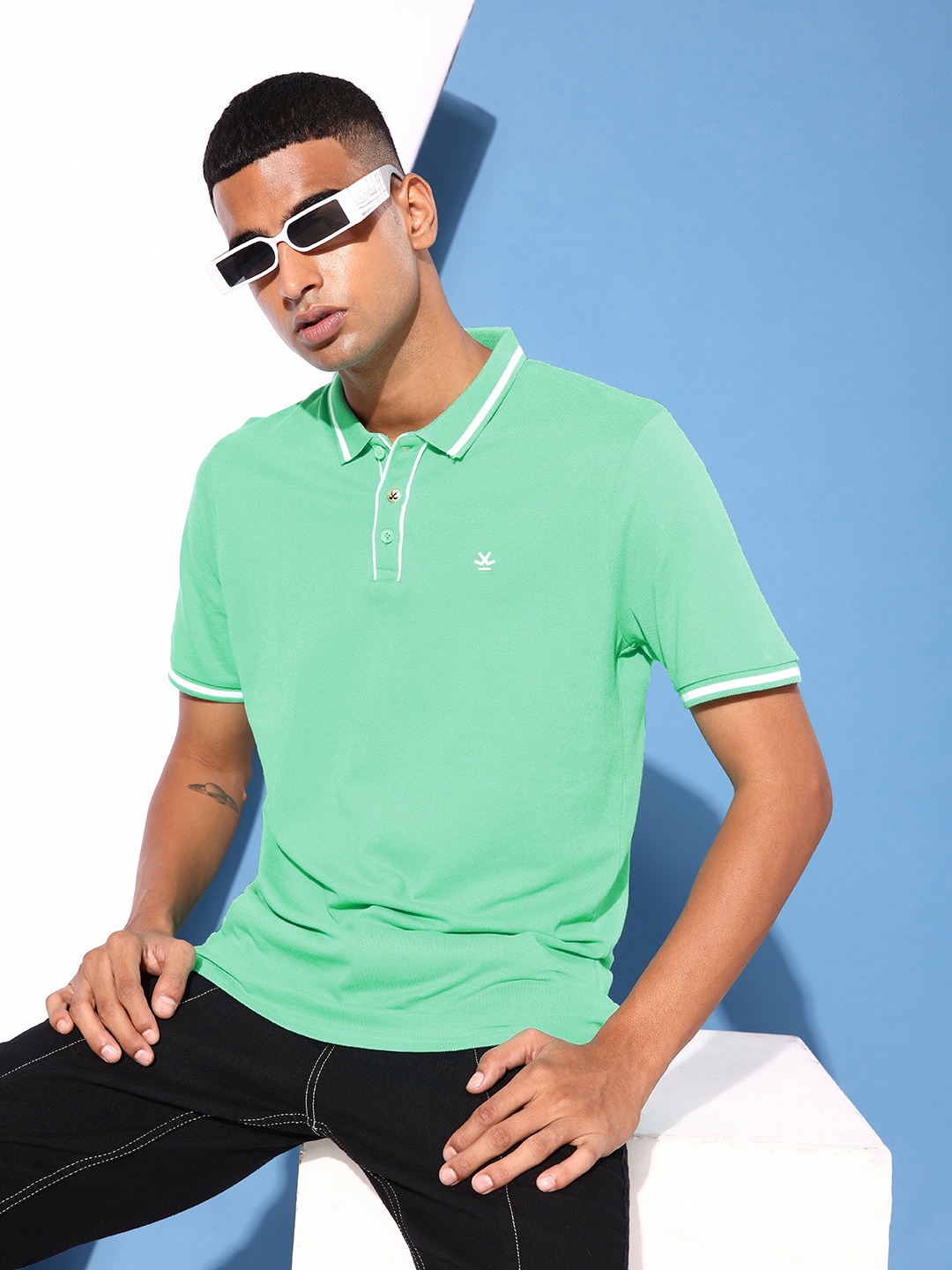 

WROGN Leafy Green Al-clusive Clubhouse Polo Collar Pure Cotton Slim Fit T-shirt