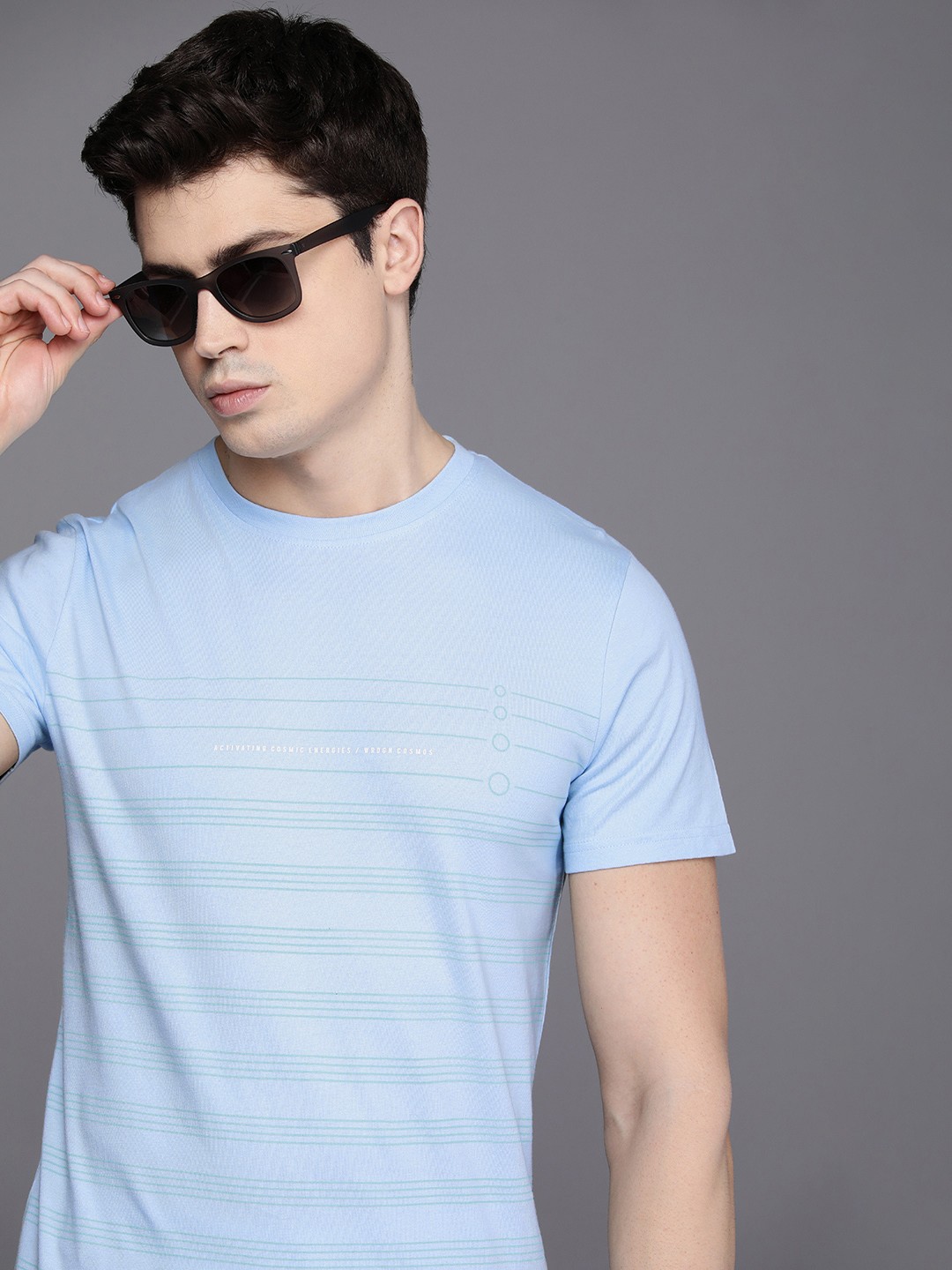 

WROGN Striped Pure Cotton Slim Fit T-shirt, Blue