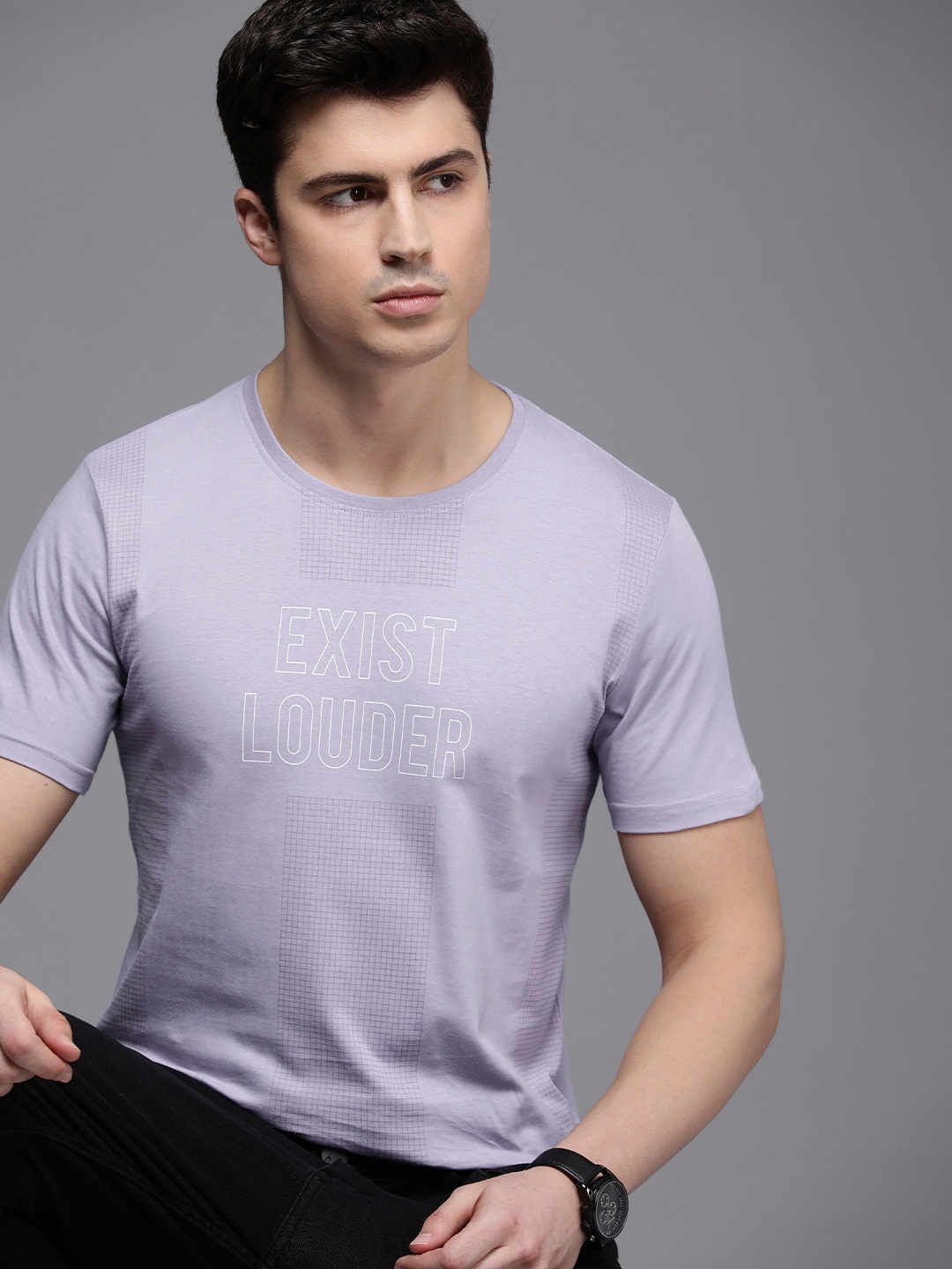 

WROGN Round Neck Typography Printed Pure Cotton Slim Fit T-shirt, Lavender