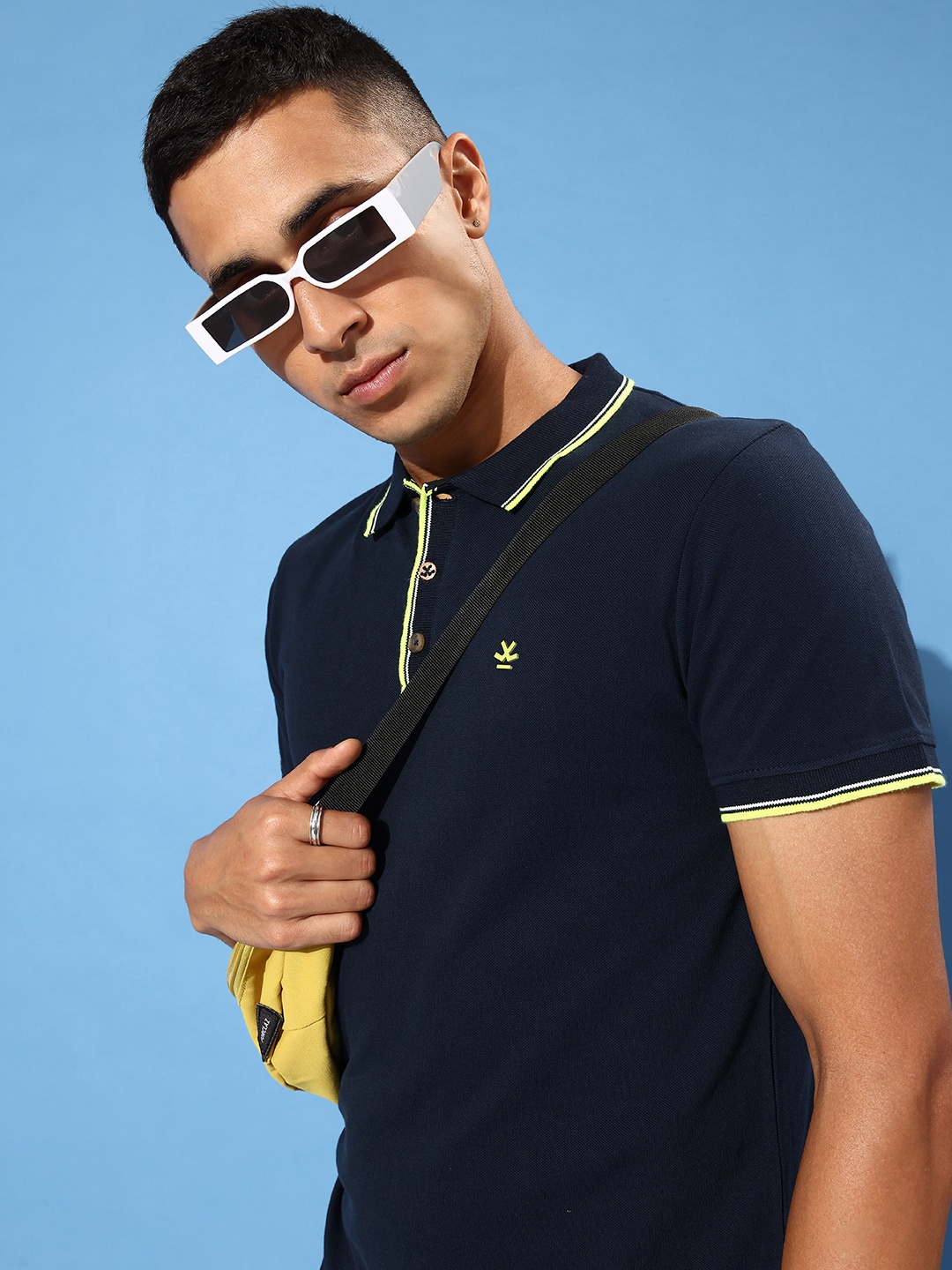 

WROGN Polo Collar Pure Cotton Slim Fit T-shirt, Navy blue