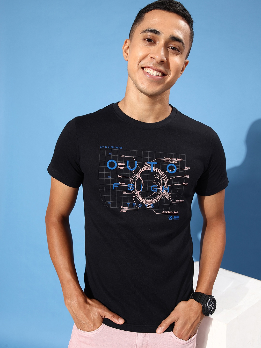 

WROGN Men Jet Black Printed Pure Cotton Digi Prints T-shirt