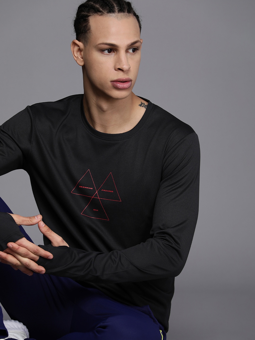 

WROGN ACTIVE Men Dry Pro Geometric Printed Sports T-shirt, Black