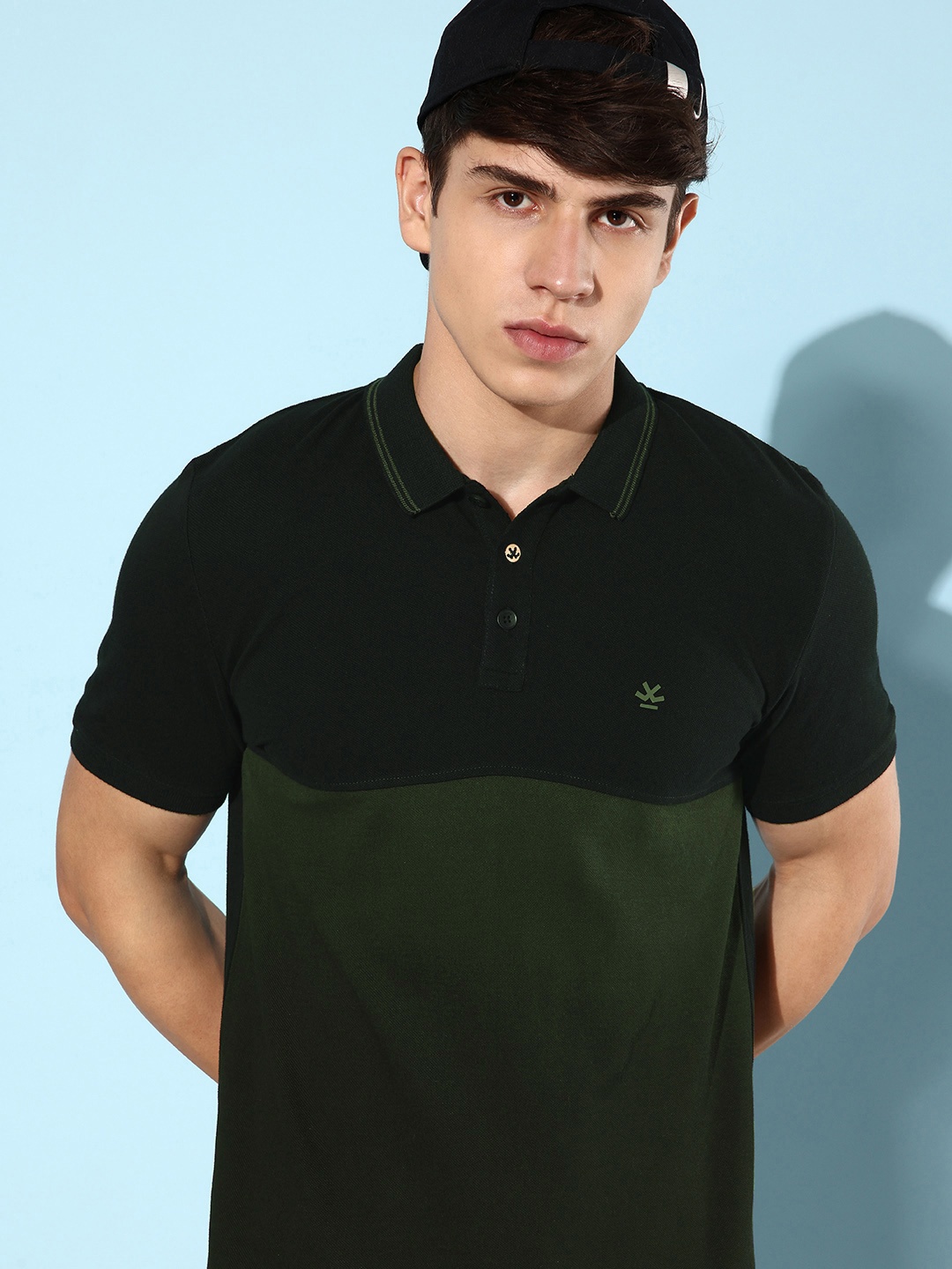 

WROGN Colourblocked Polo Collar Pure Cotton Slim Fit T-shirt, Black