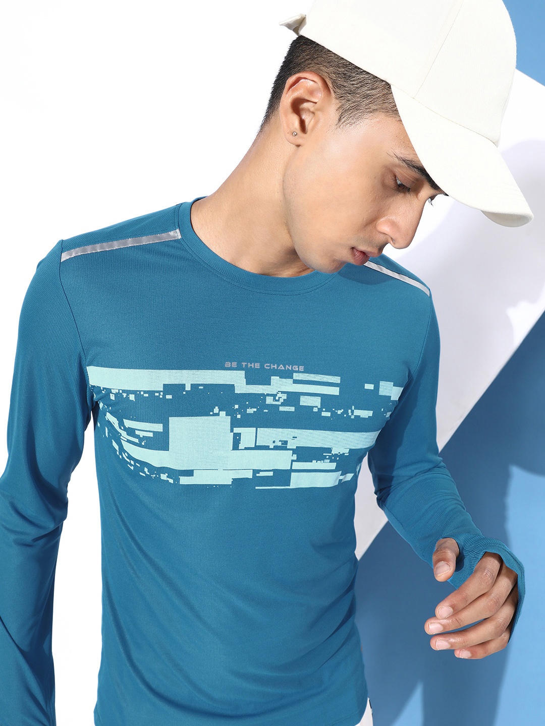 

WROGN ACTIVE Men Dry Pro Abstract Printed Slim Fit T-shirt, Blue