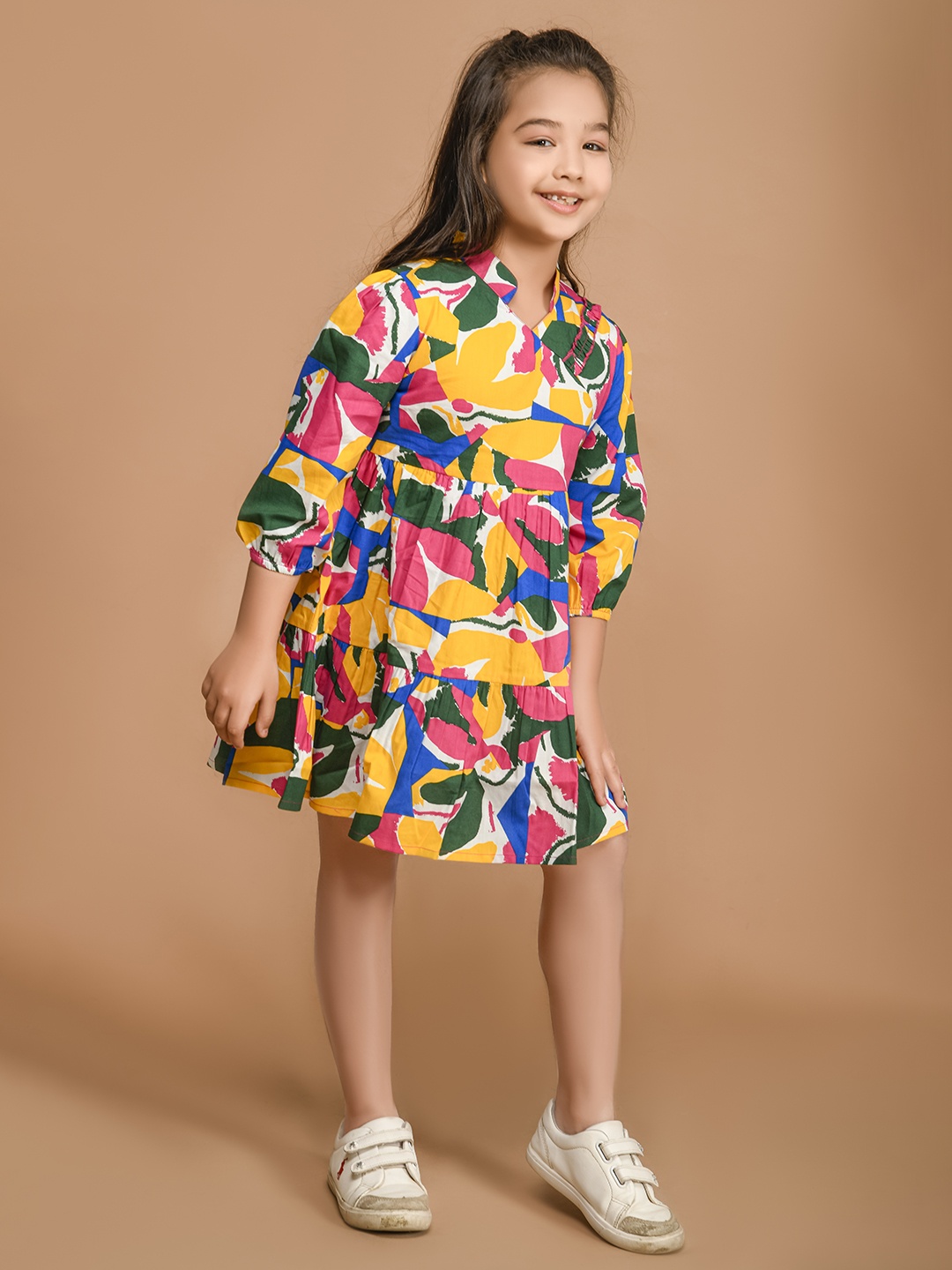 

LilPicks Girls Abstract Printed Fit & Flare Dress, Yellow