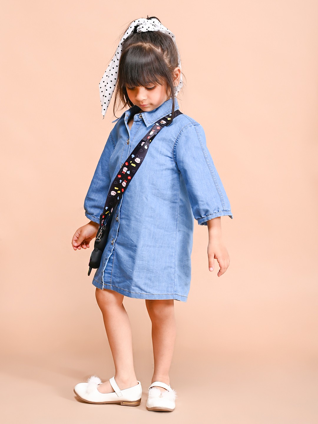 

LilPicks Girls Cuffed Sleeves Shirt Dress, Blue