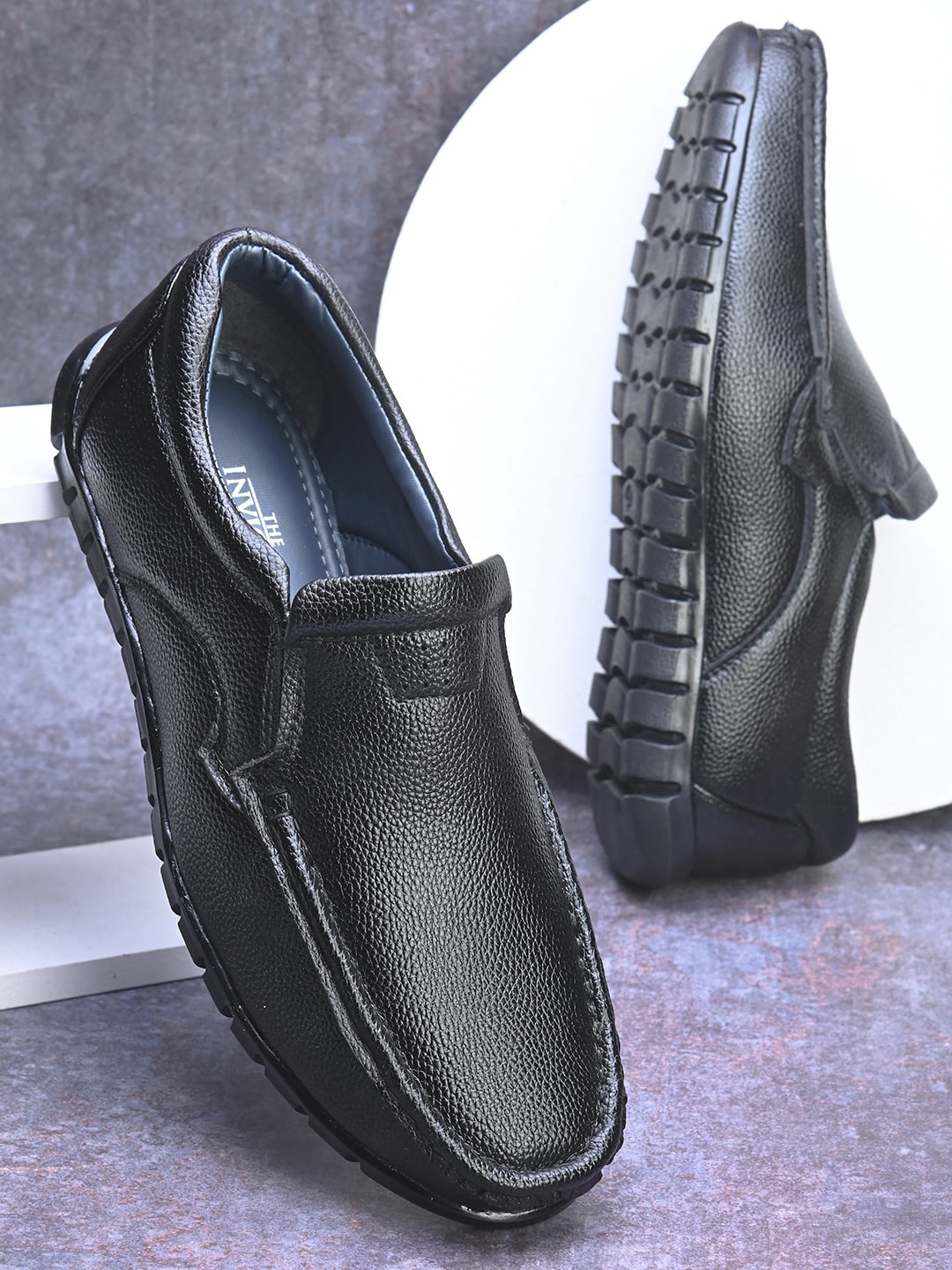 

INVICTUS Men Square Toe Formal Slip-On Shoes, Black